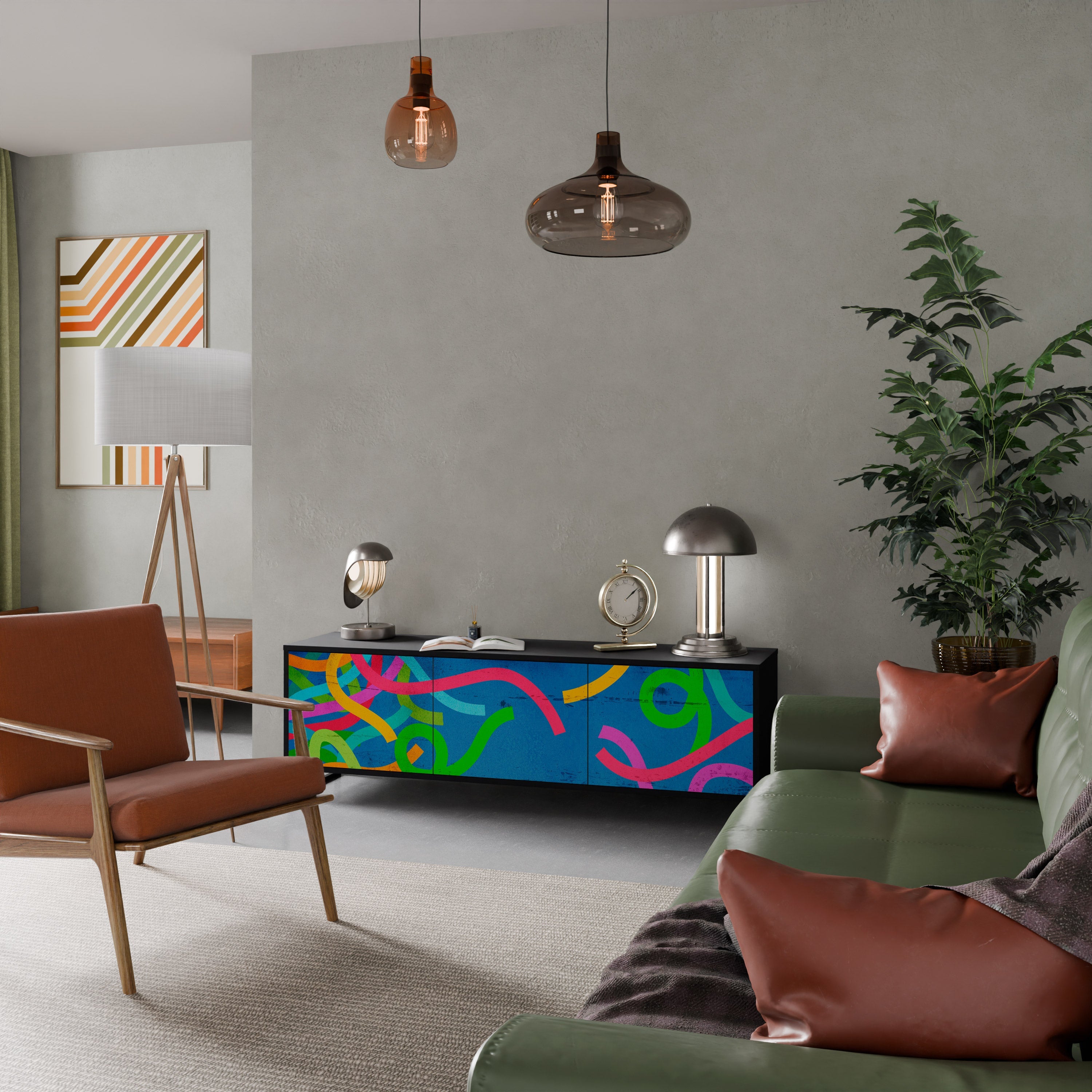 STREAMER TANGLE Móvel de TV com 3 Portas em Acabamento Preto