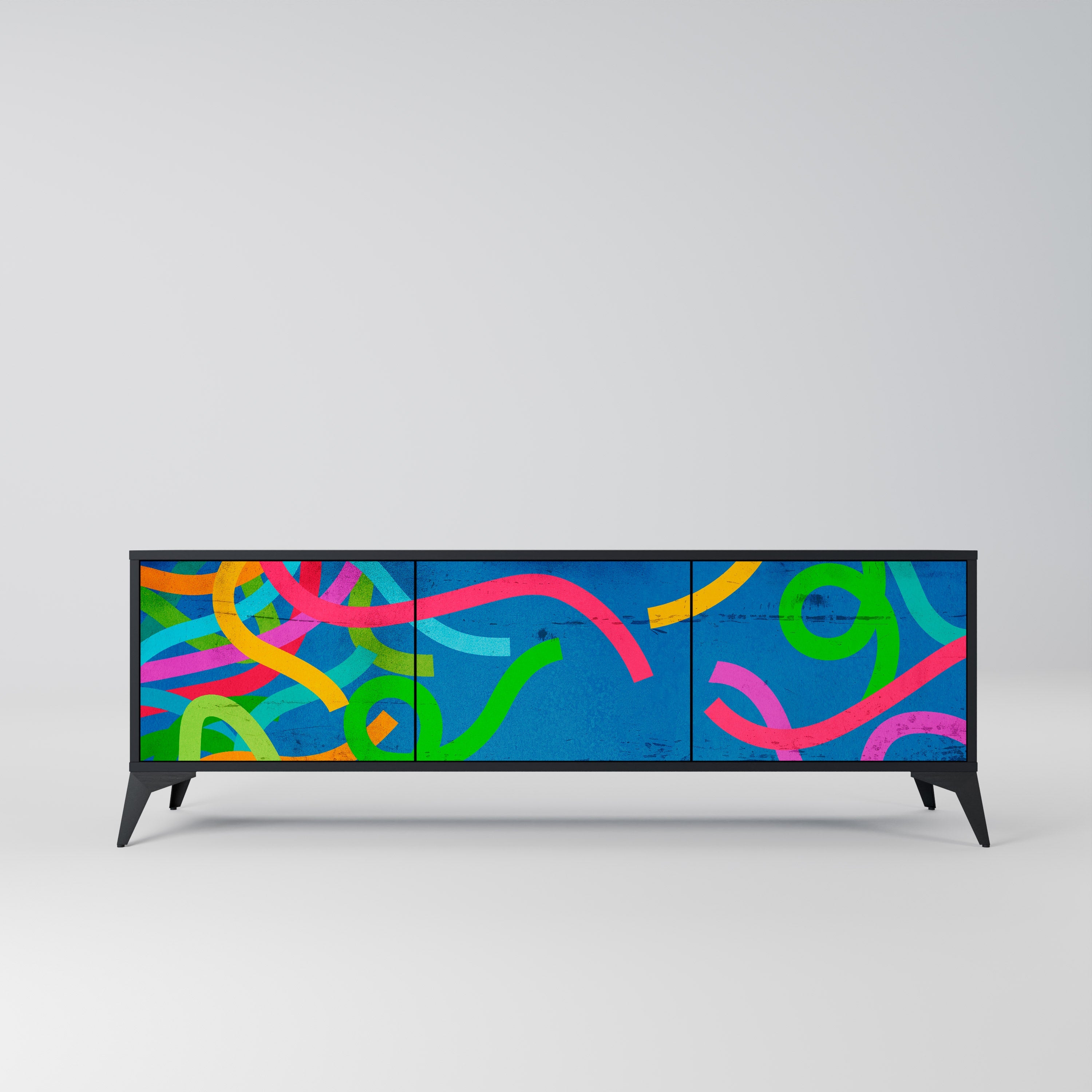 STREAMER TANGLE Móvel de TV com 3 Portas em Acabamento Preto