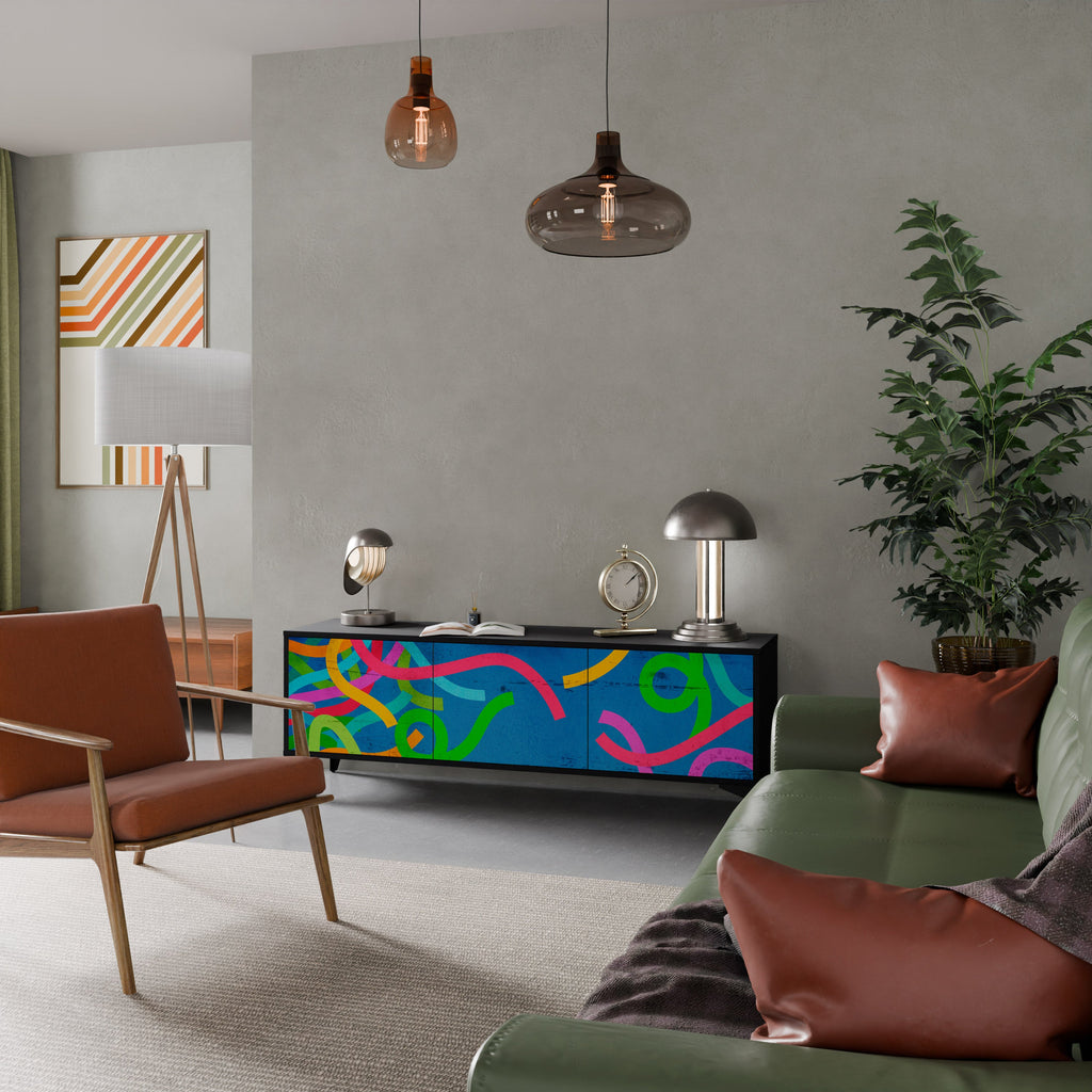 STREAMER TANGLE Móvel de TV com 3 Portas em Acabamento Preto