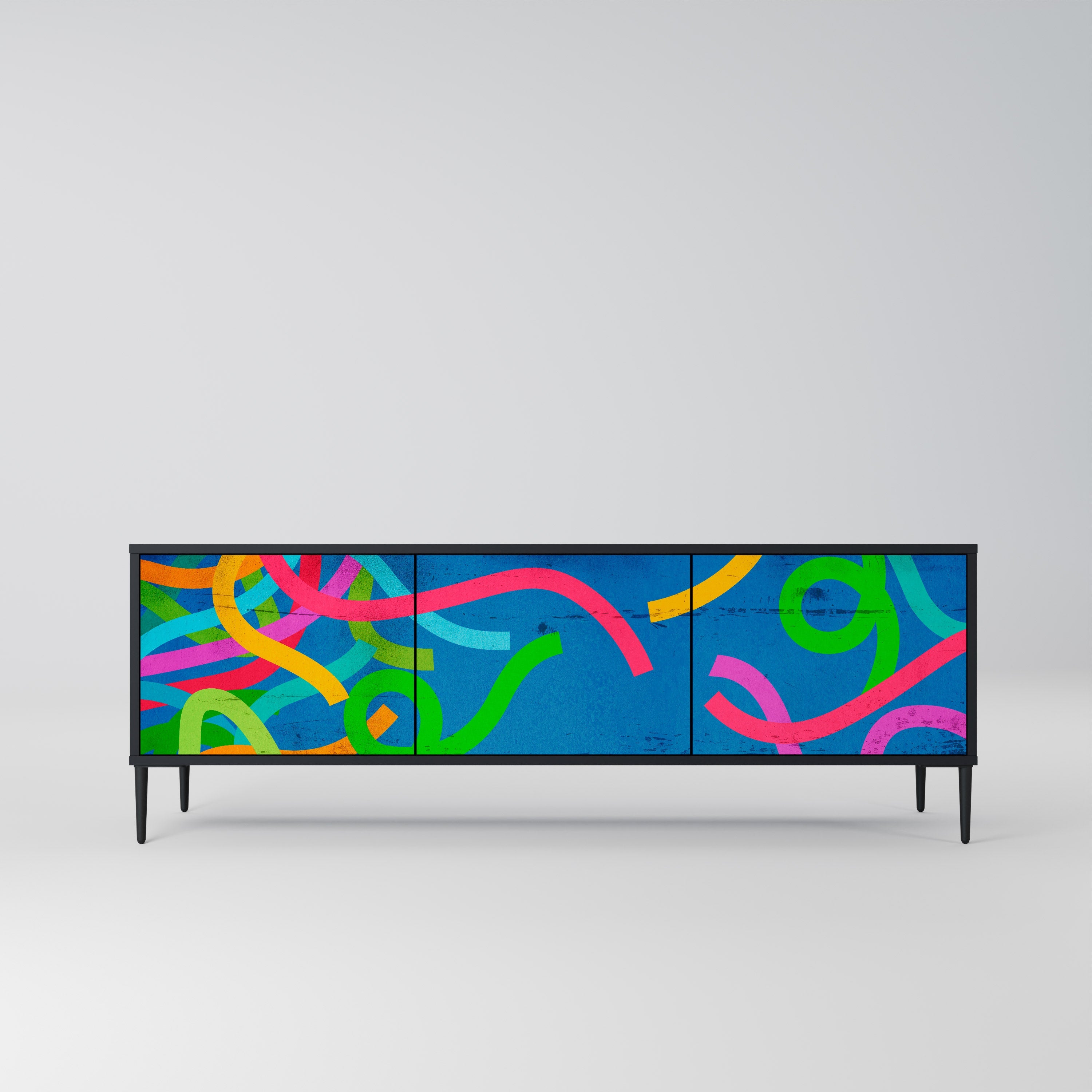 STREAMER TANGLE Móvel de TV com 3 Portas em Acabamento Preto