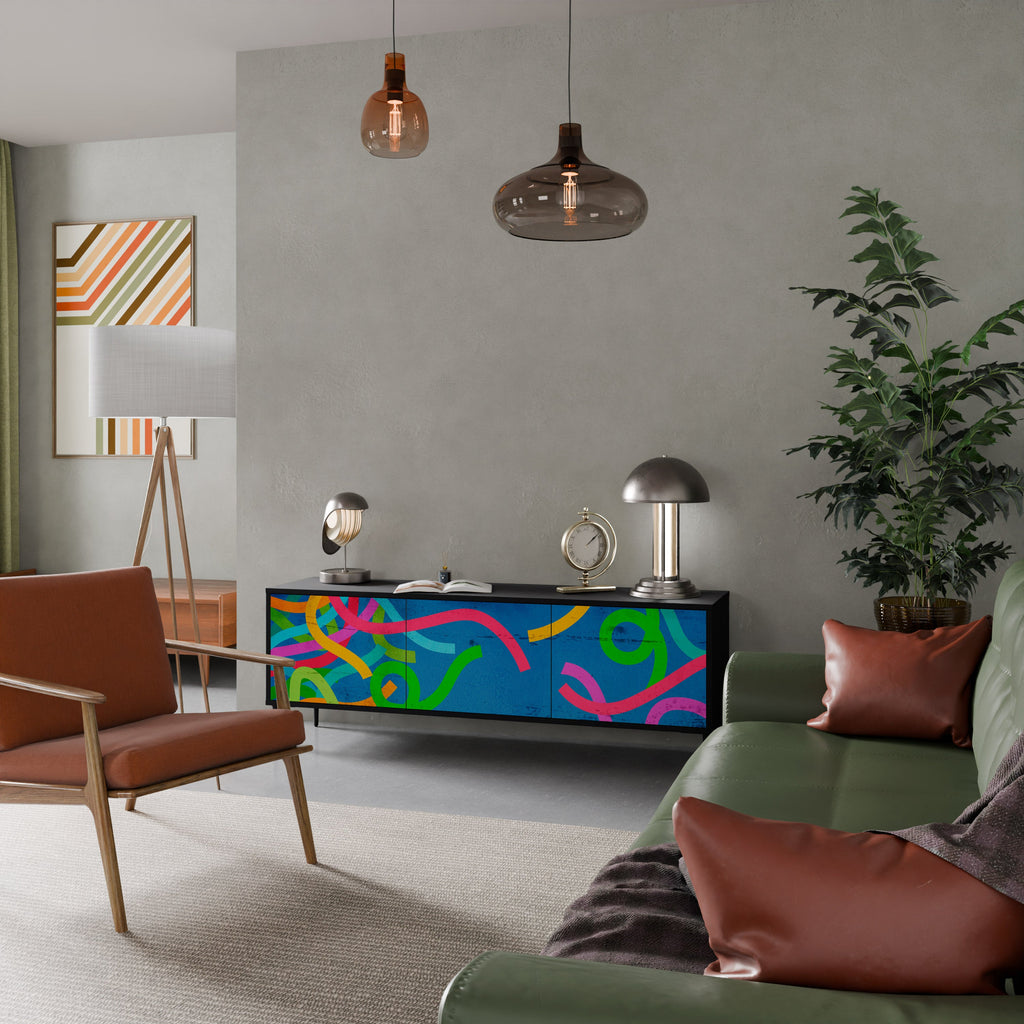 STREAMER TANGLE Móvel de TV com 3 Portas em Acabamento Preto