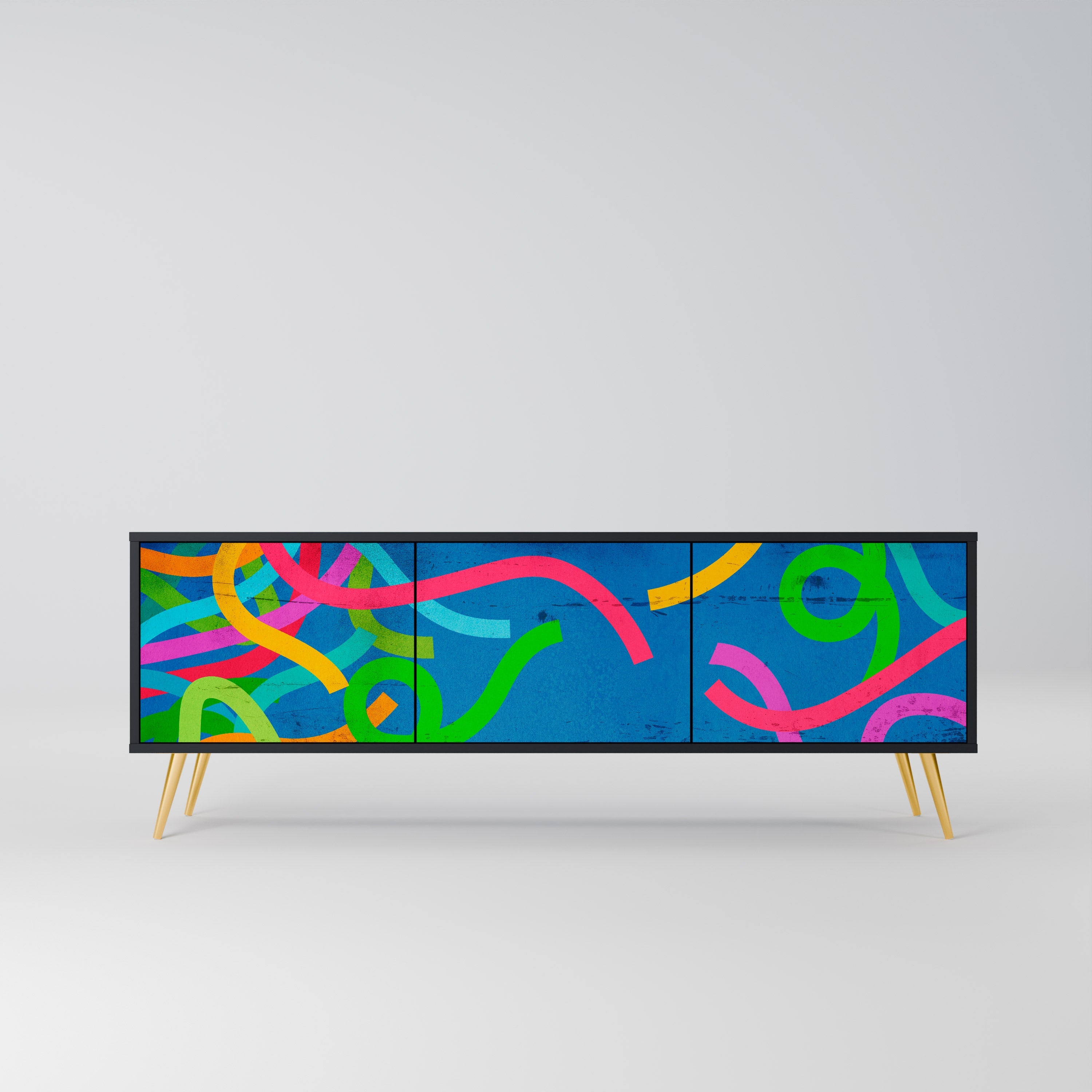 STREAMER TANGLE Móvel de TV com 3 Portas em Acabamento Preto