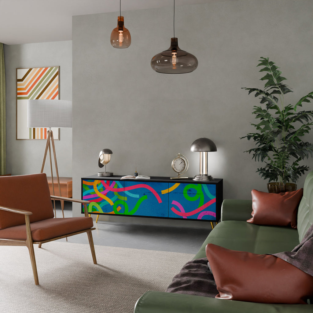 STREAMER TANGLE Móvel de TV com 3 Portas em Acabamento Preto