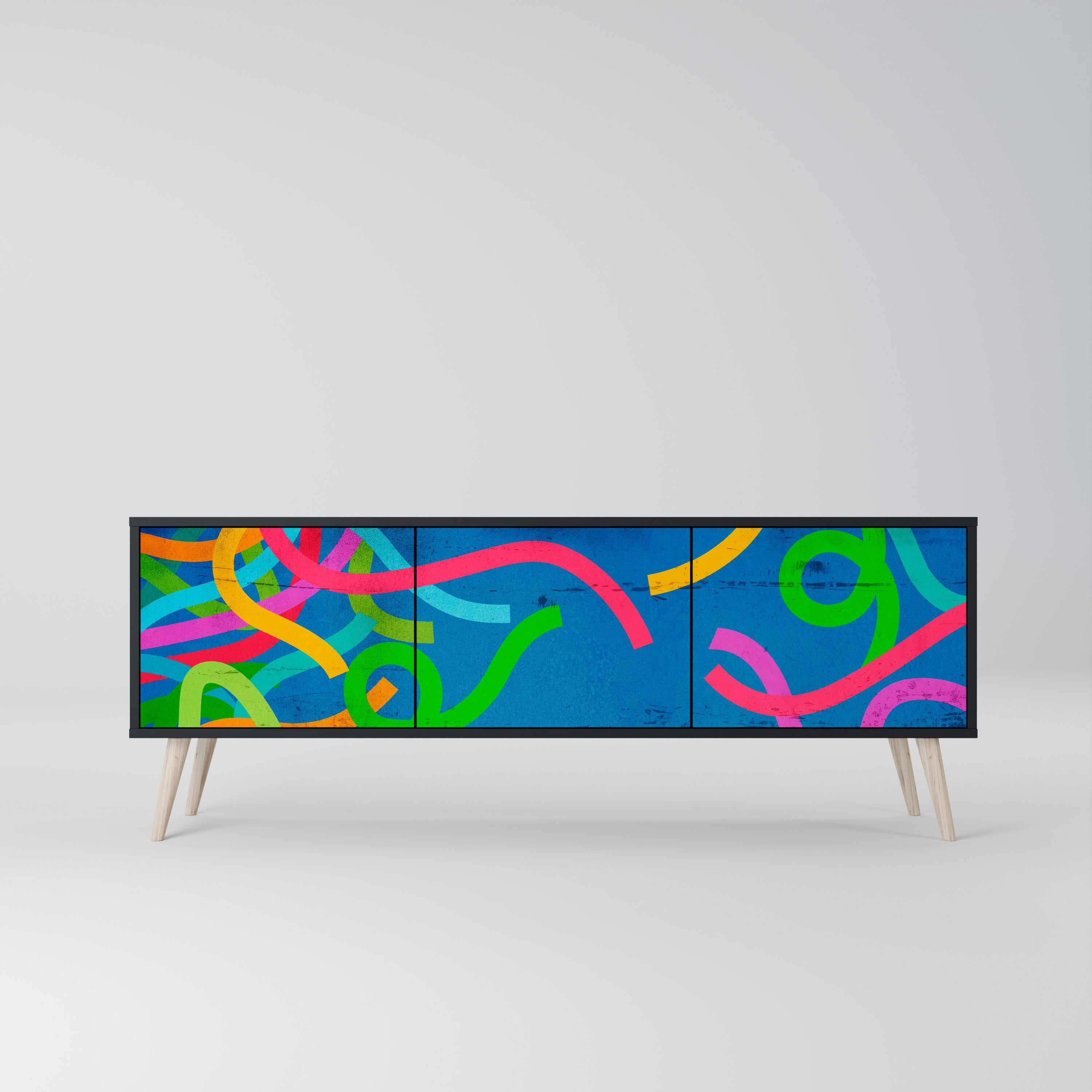 STREAMER TANGLE Móvel de TV com 3 Portas em Acabamento Preto