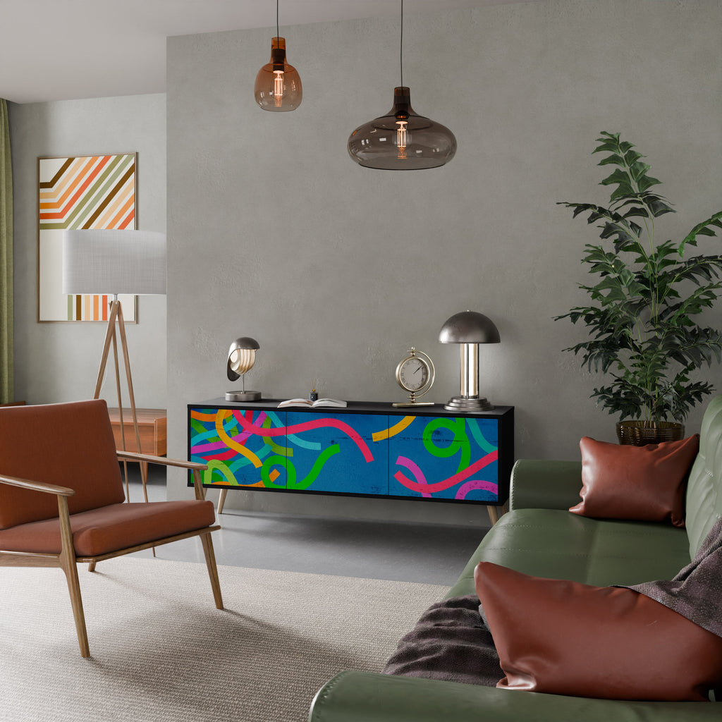 STREAMER TANGLE Móvel de TV com 3 Portas em Acabamento Preto