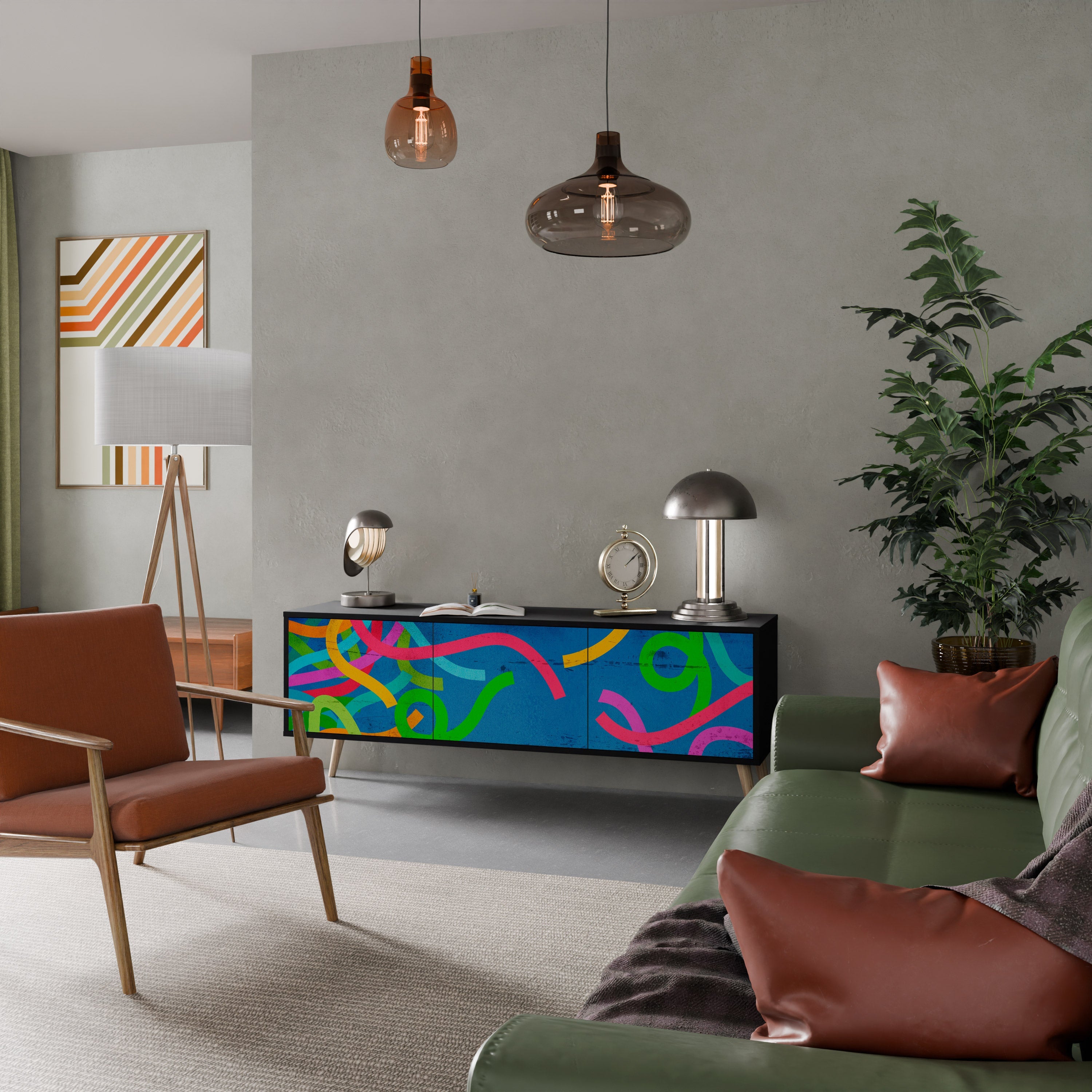 STREAMER TANGLE Móvel de TV com 3 Portas em Acabamento Preto