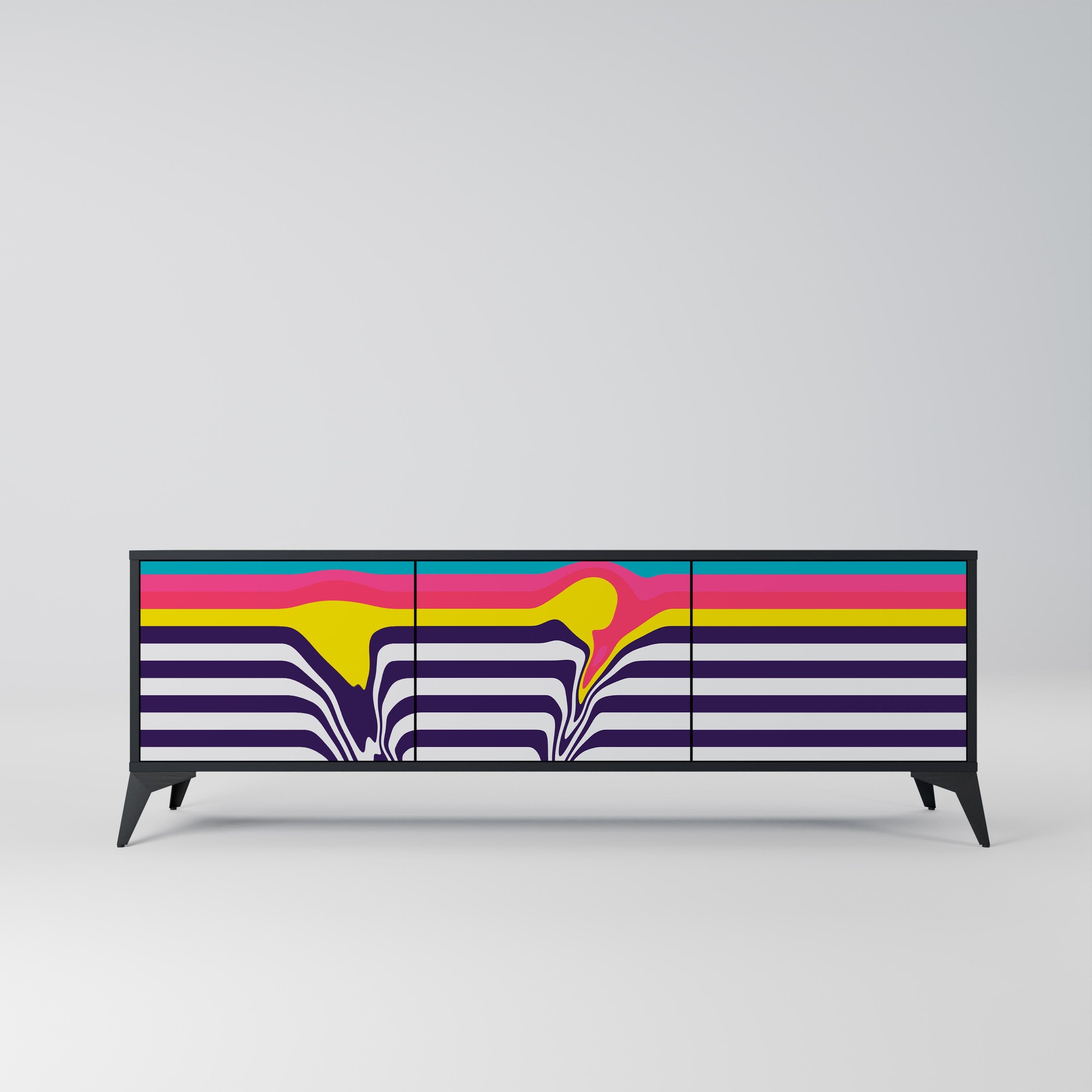 TONE COLLAPSE Móvel de TV com 3 Portas em Acabamento Preto