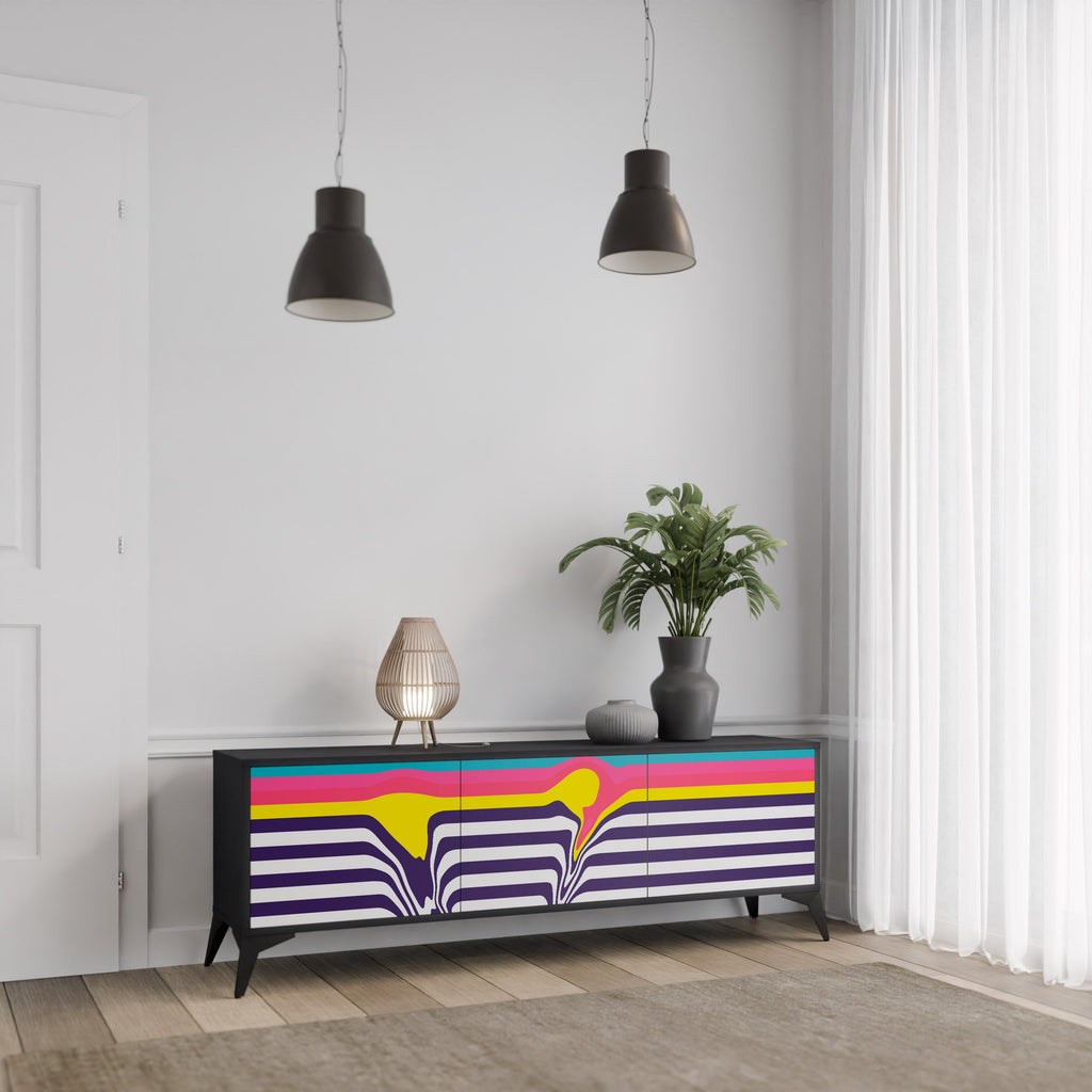 TONE COLLAPSE Móvel de TV com 3 Portas em Acabamento Preto