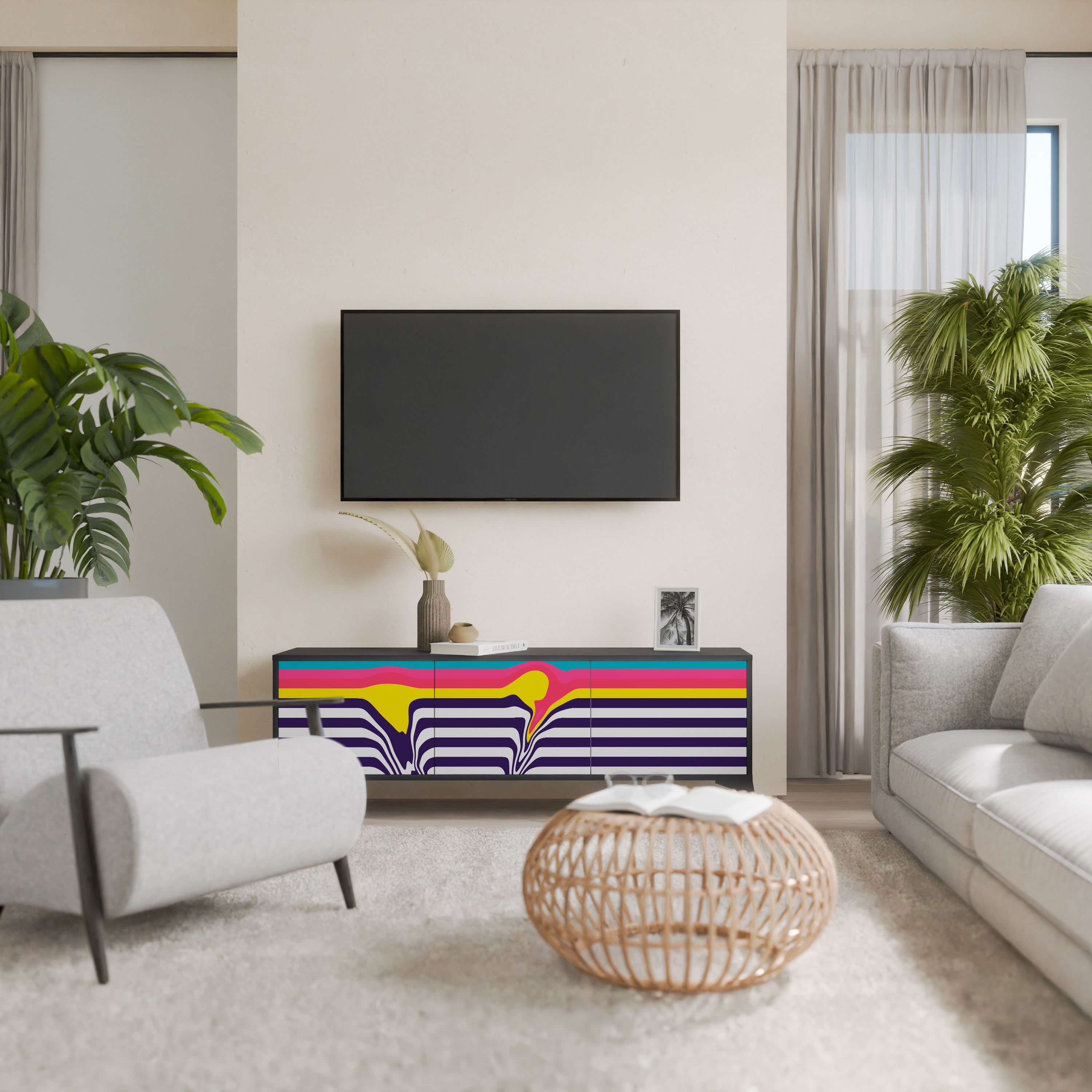 TONE COLLAPSE Móvel de TV com 3 Portas em Acabamento Preto