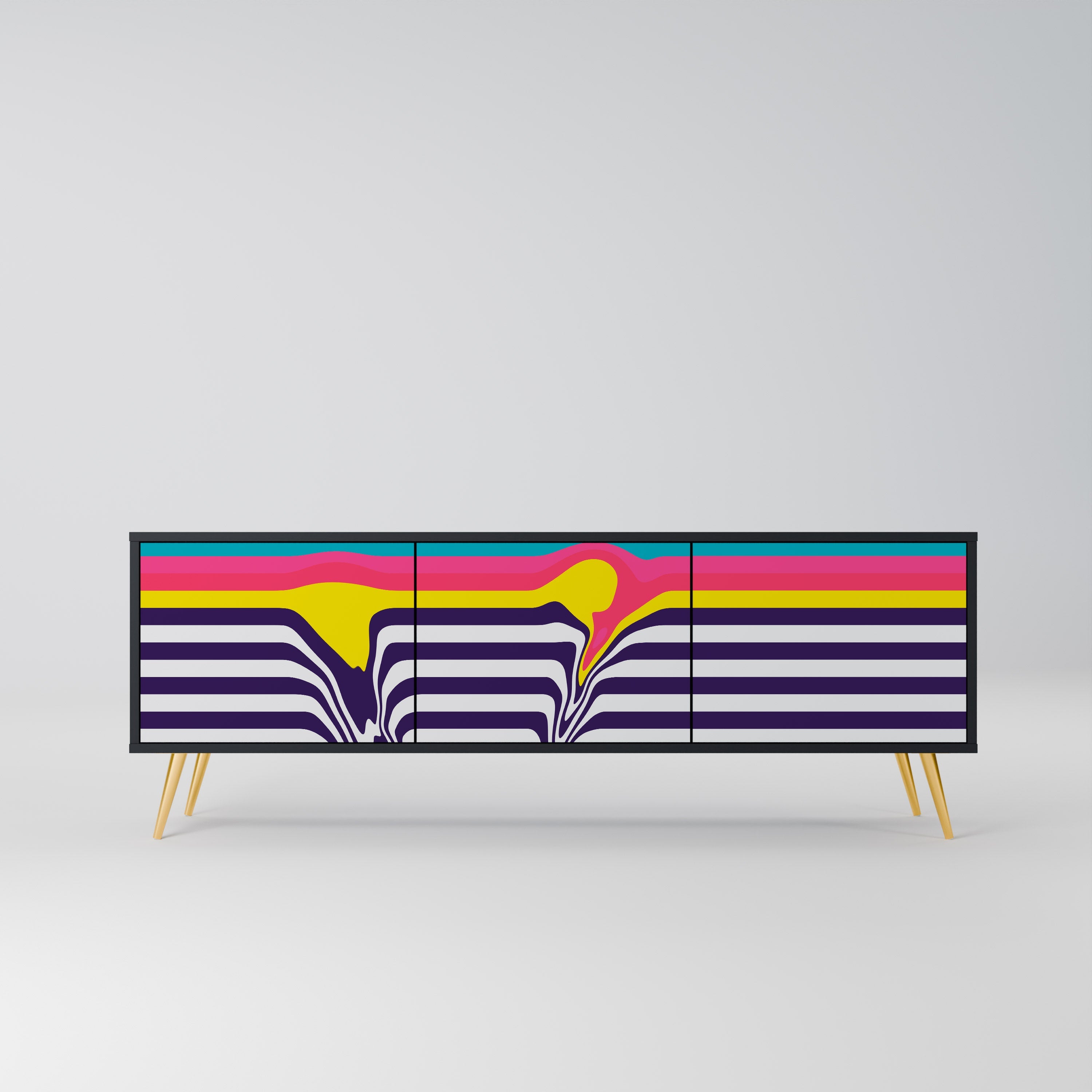 TONE COLLAPSE Móvel de TV com 3 Portas em Acabamento Preto