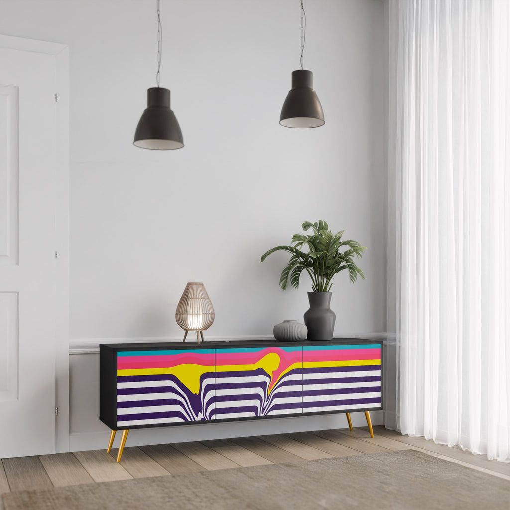 TONE COLLAPSE Móvel de TV com 3 Portas em Acabamento Preto