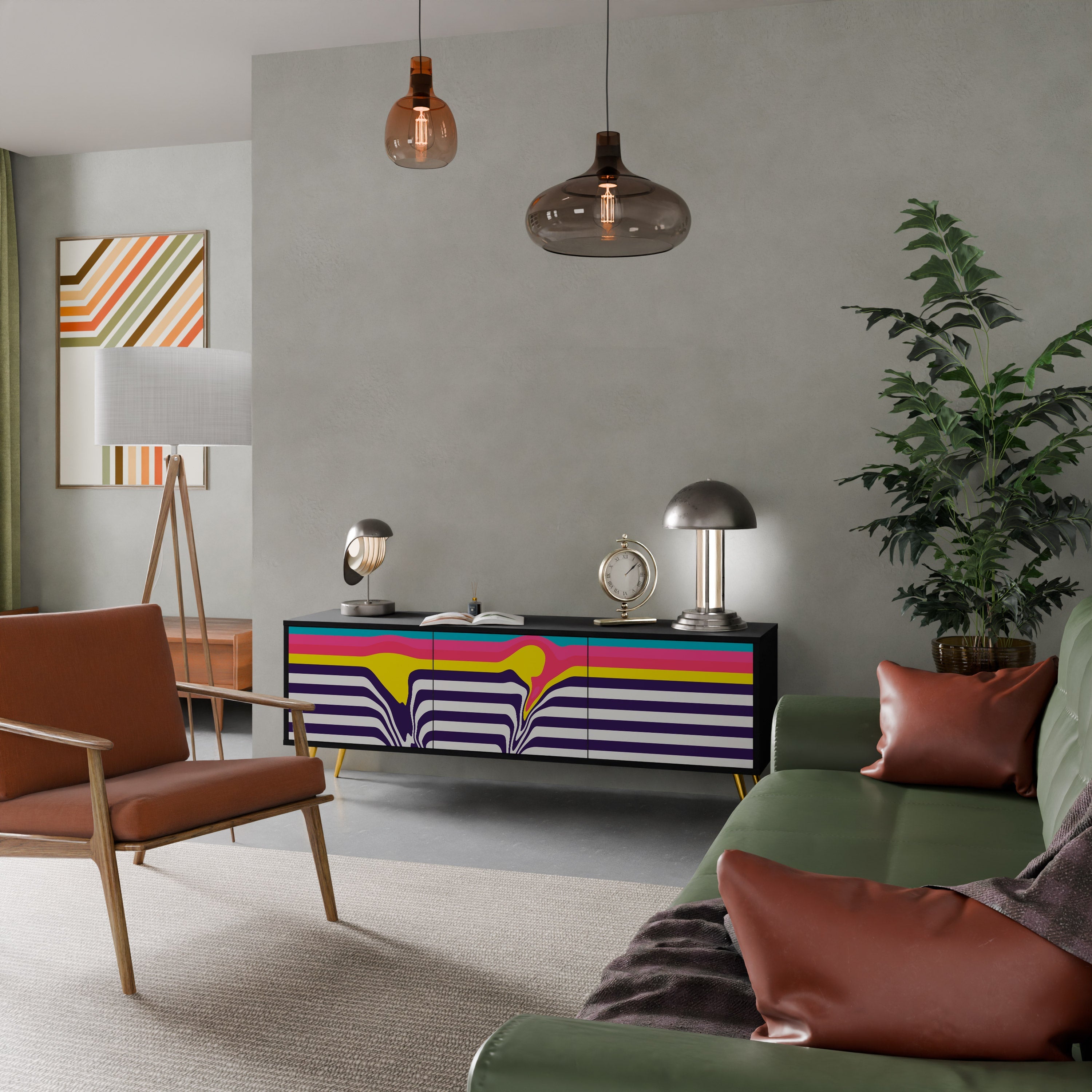 TONE COLLAPSE Móvel de TV com 3 Portas em Acabamento Preto