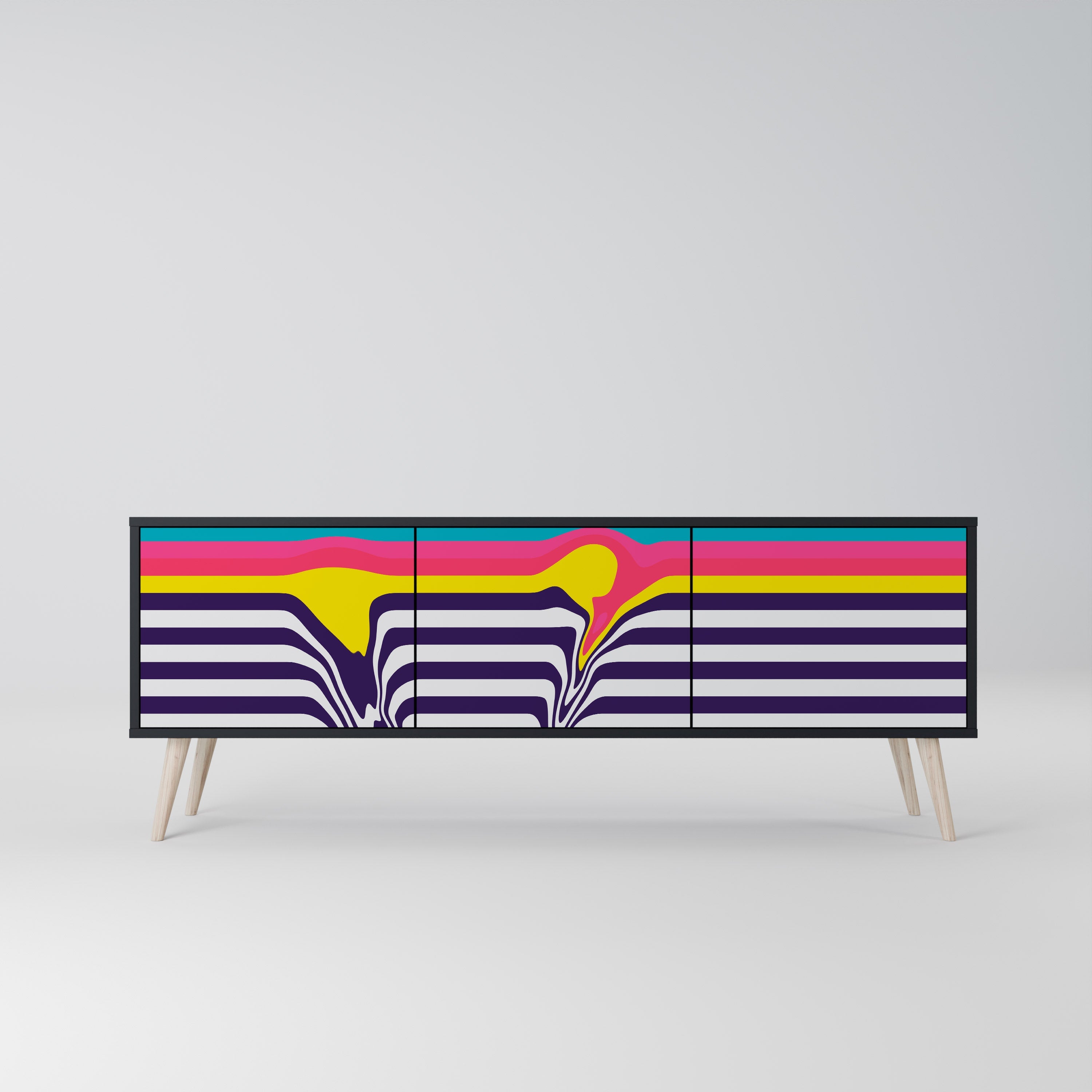 TONE COLLAPSE Móvel de TV com 3 Portas em Acabamento Preto