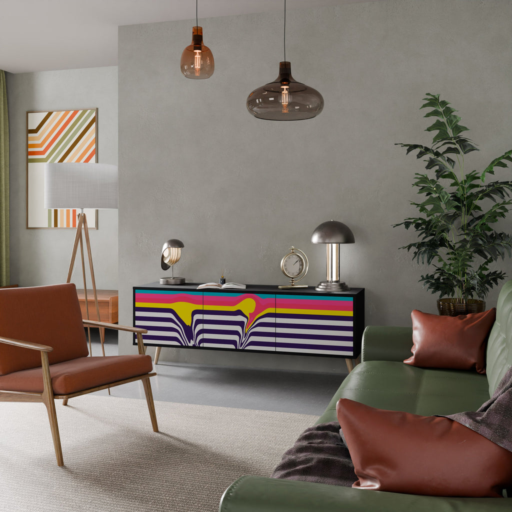 TONE COLLAPSE Móvel de TV com 3 Portas em Acabamento Preto