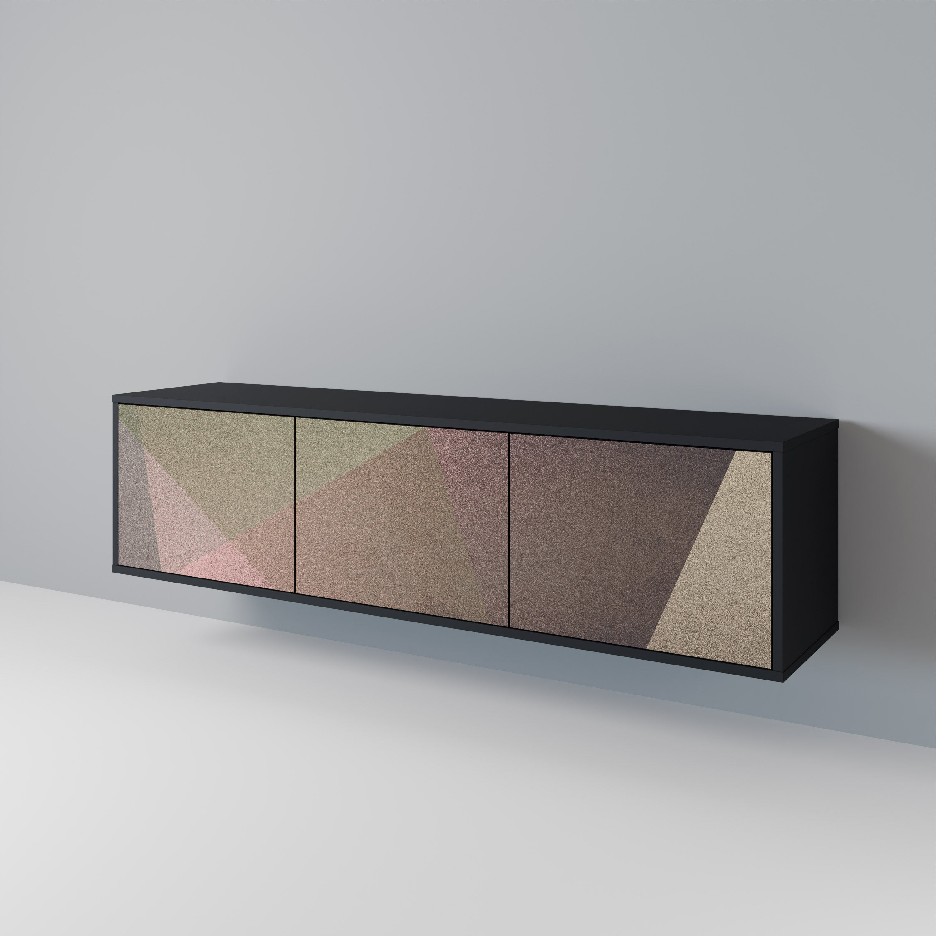 BEIGE GEOMETRY Móvel de TV com 3 Portas em Acabamento Preto