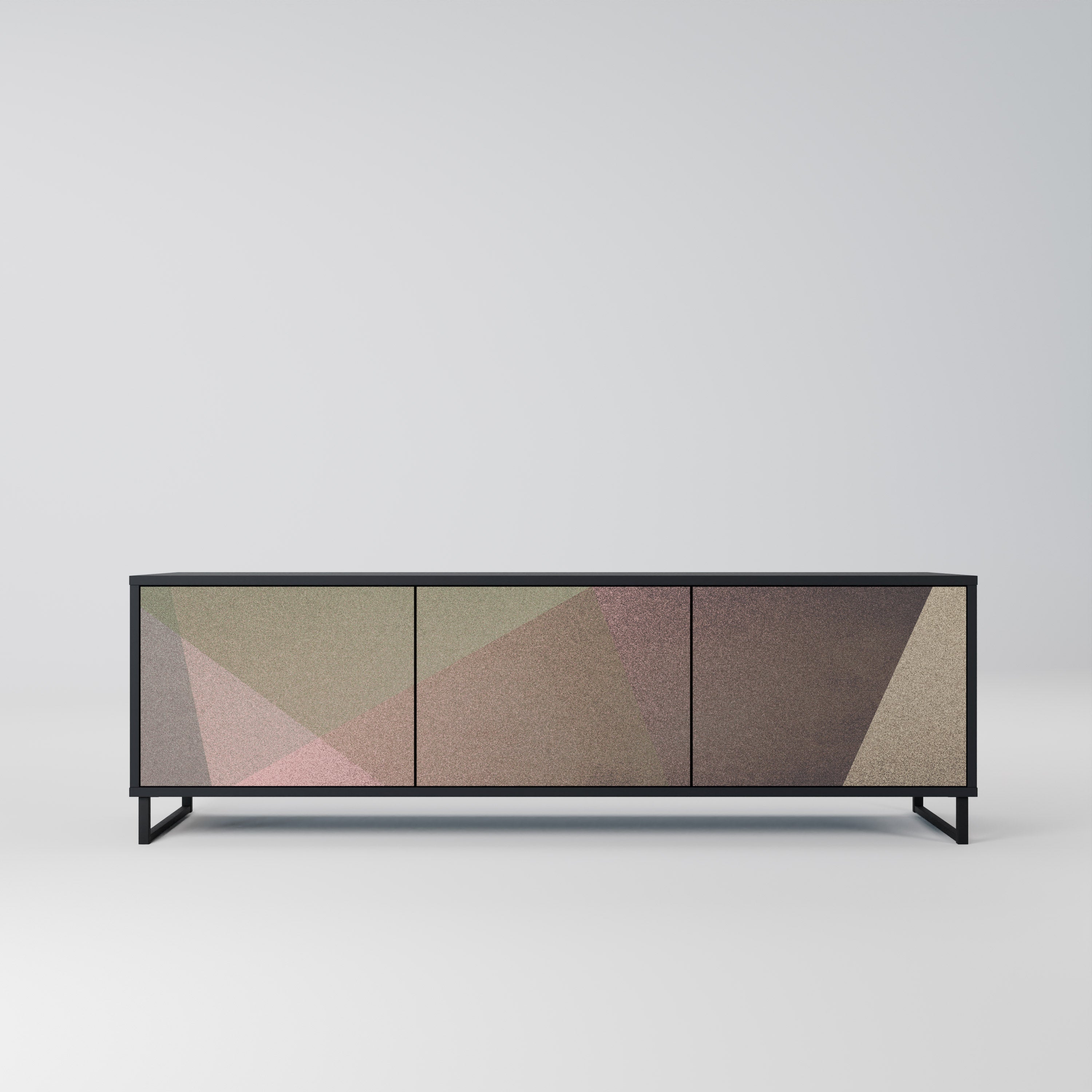 BEIGE GEOMETRY Móvel de TV com 3 Portas em Acabamento Preto