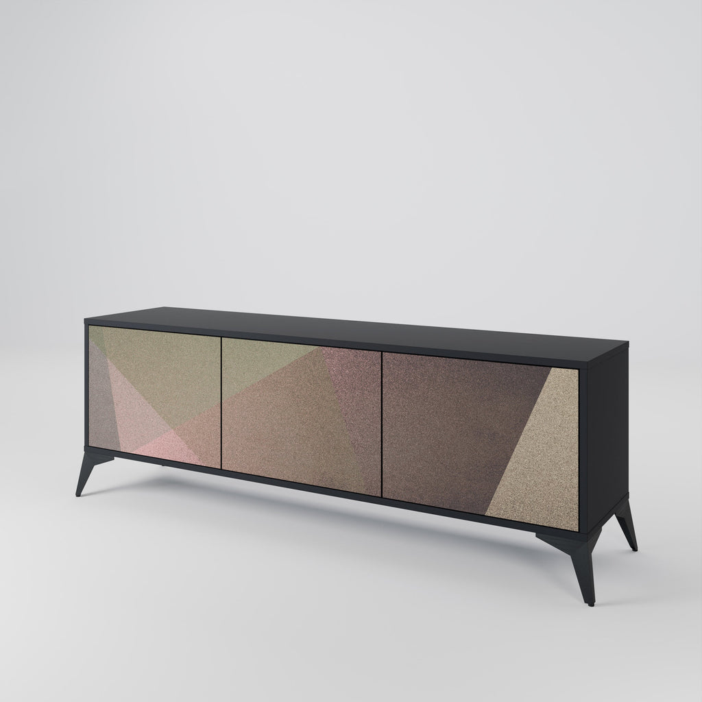 BEIGE GEOMETRY Móvel de TV com 3 Portas em Acabamento Preto