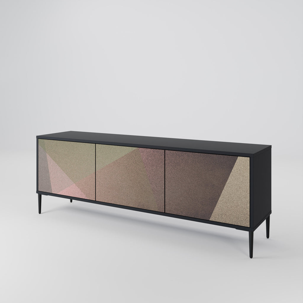 BEIGE GEOMETRY Móvel de TV com 3 Portas em Acabamento Preto