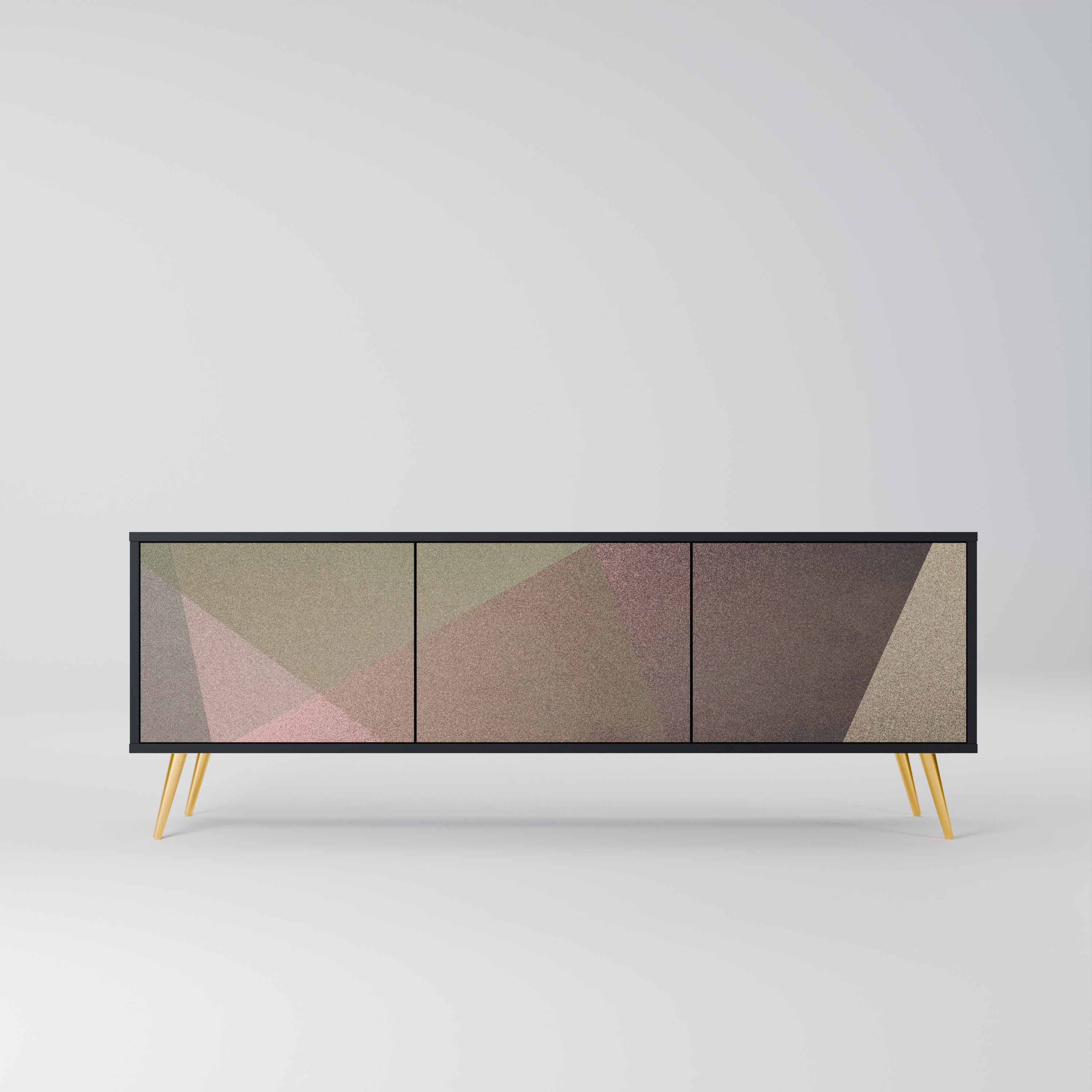 BEIGE GEOMETRY Móvel de TV com 3 Portas em Acabamento Preto