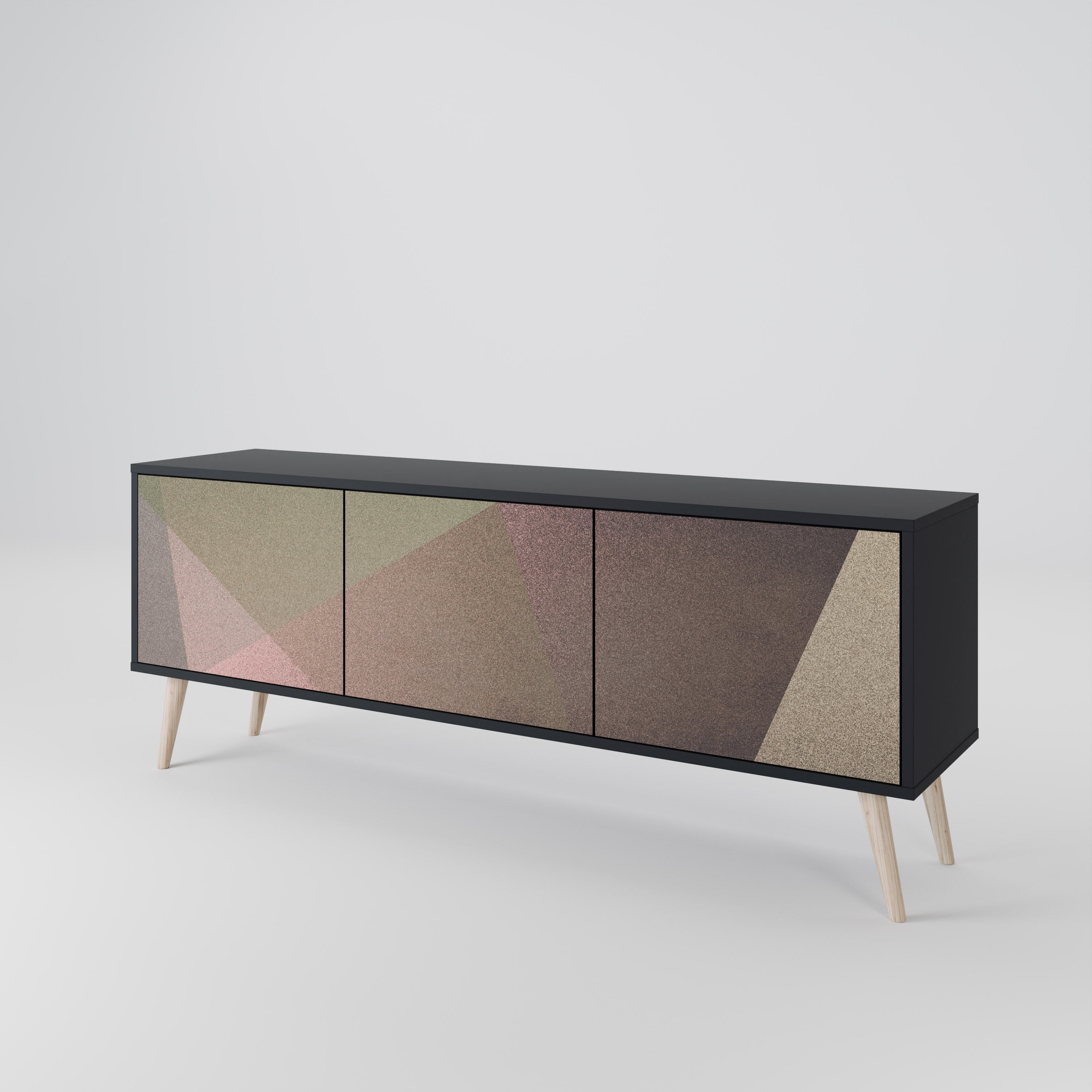 BEIGE GEOMETRY Móvel de TV com 3 Portas em Acabamento Preto