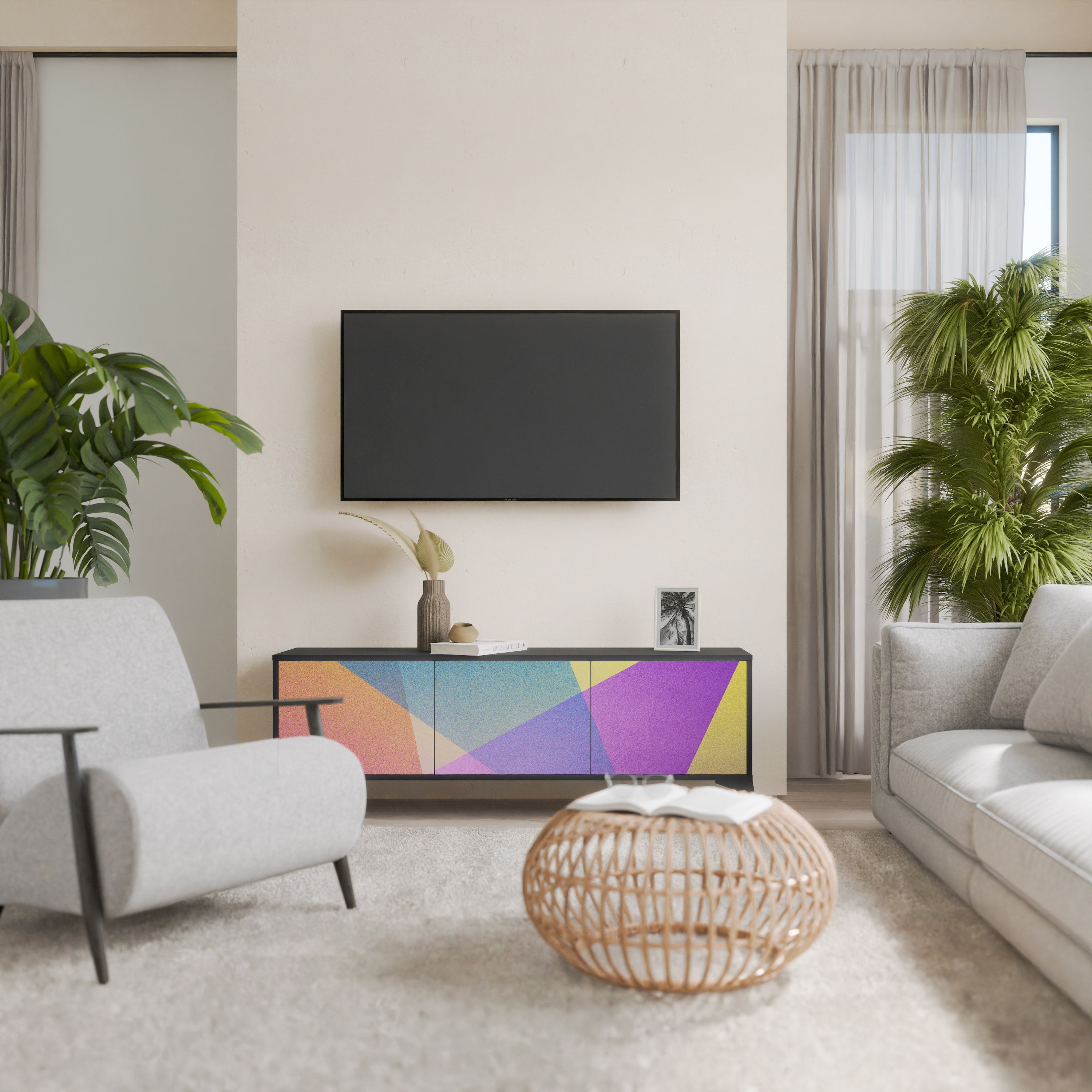 BRIGHT GEOMETRY Móvel de TV com 3 Portas em Acabamento Preto