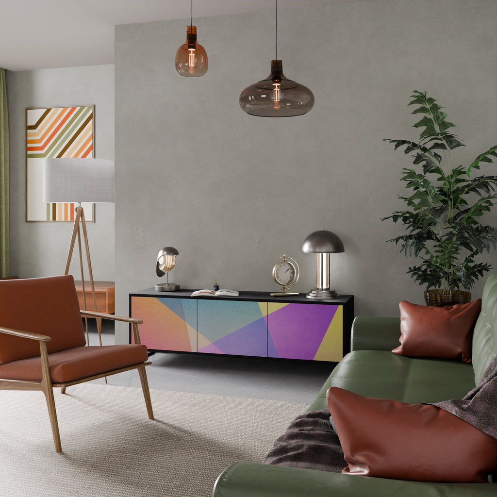 BRIGHT GEOMETRY Móvel de TV com 3 Portas em Acabamento Preto