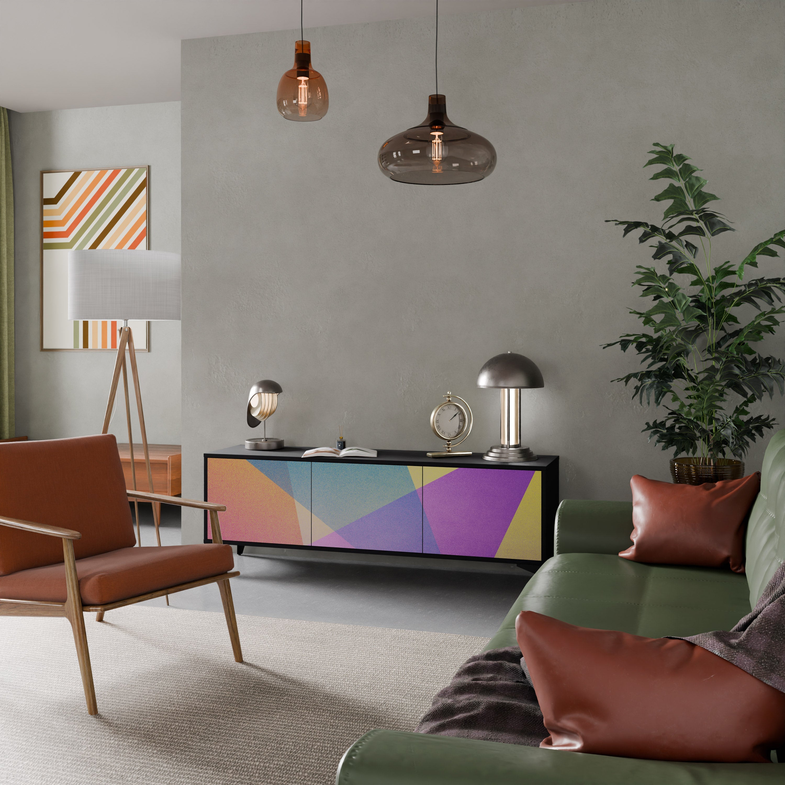 BRIGHT GEOMETRY Móvel de TV com 3 Portas em Acabamento Preto