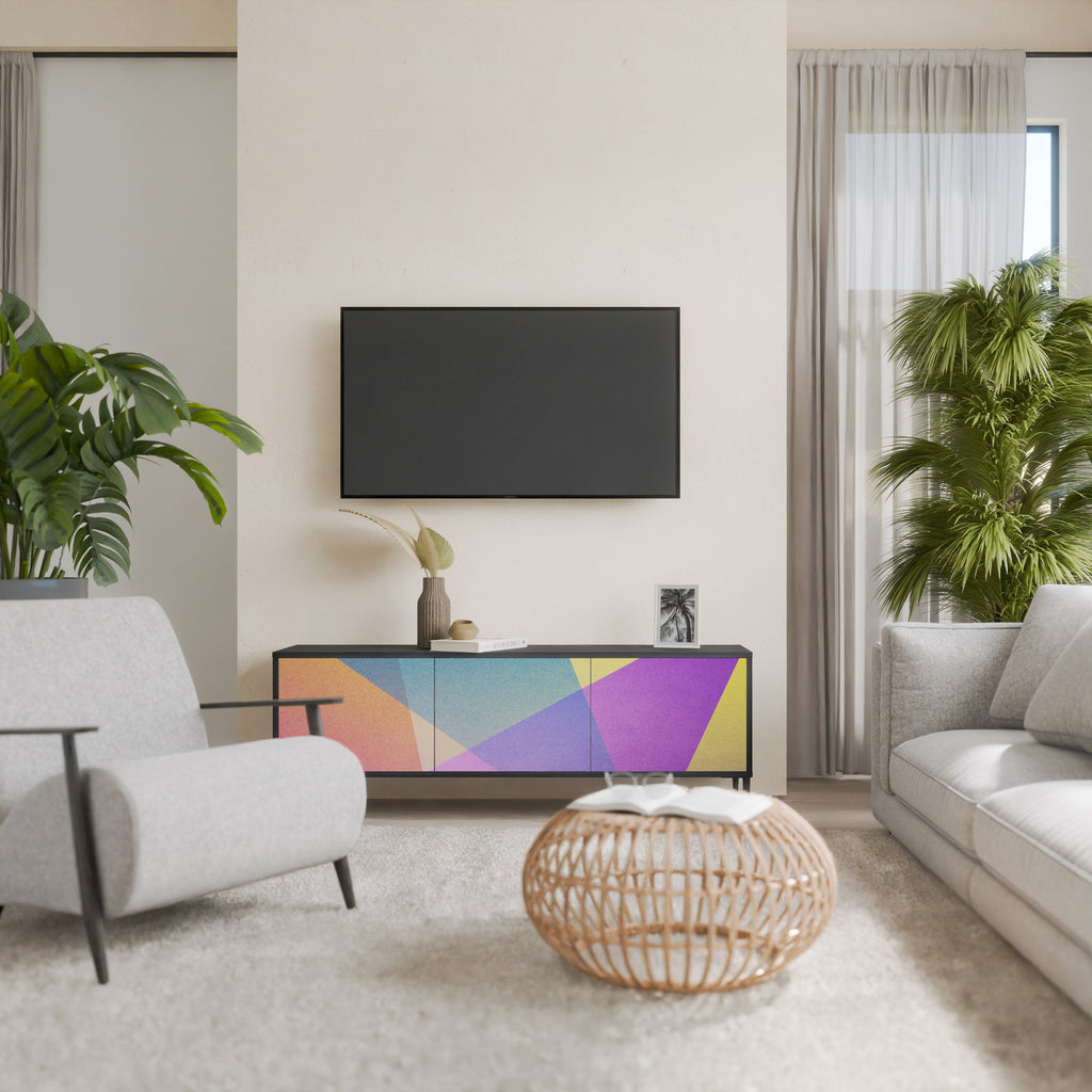 BRIGHT GEOMETRY Móvel de TV com 3 Portas em Acabamento Preto