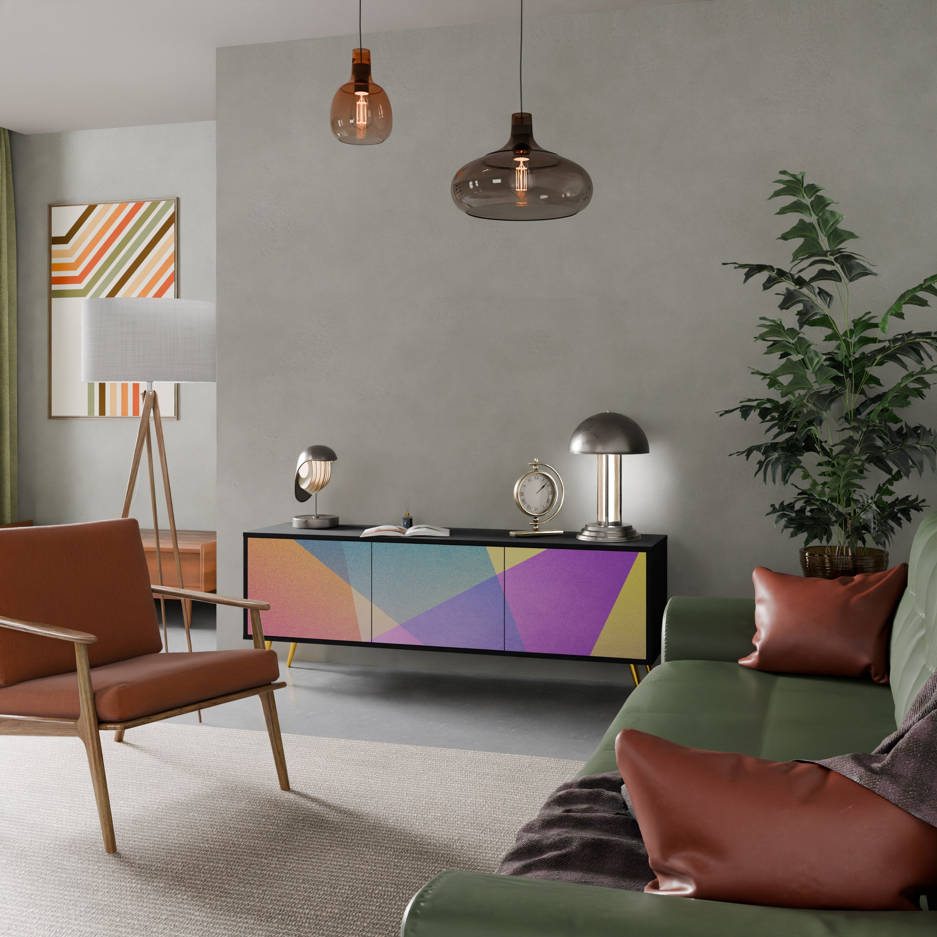 BRIGHT GEOMETRY Móvel de TV com 3 Portas em Acabamento Preto