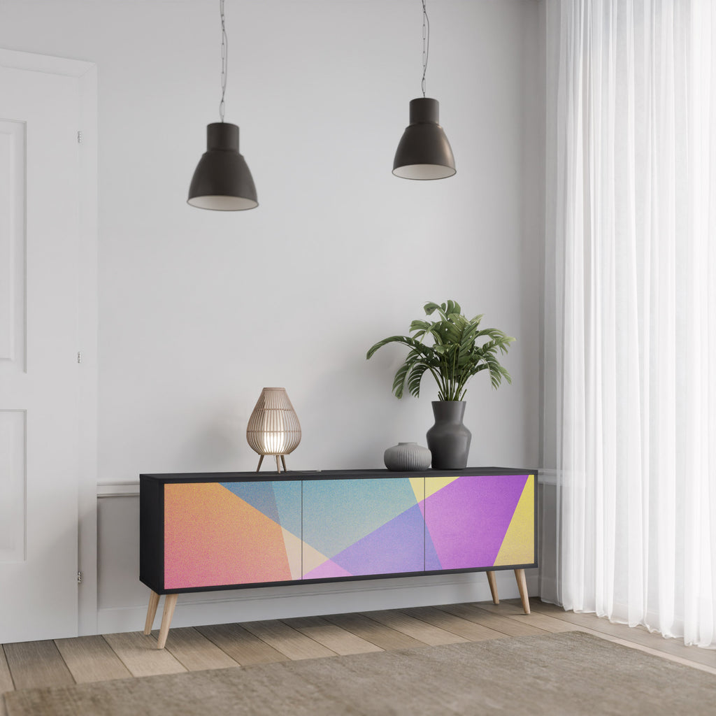 BRIGHT GEOMETRY Móvel de TV com 3 Portas em Acabamento Preto