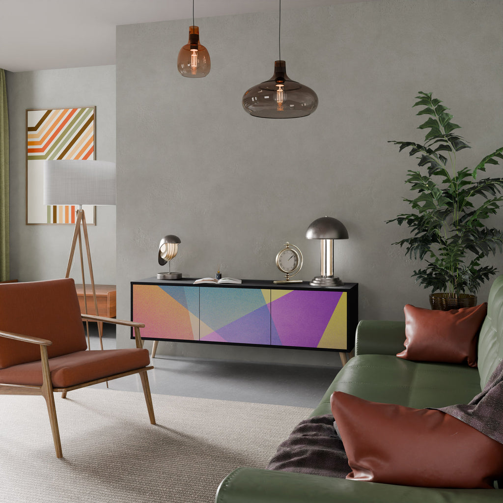 BRIGHT GEOMETRY Móvel de TV com 3 Portas em Acabamento Preto