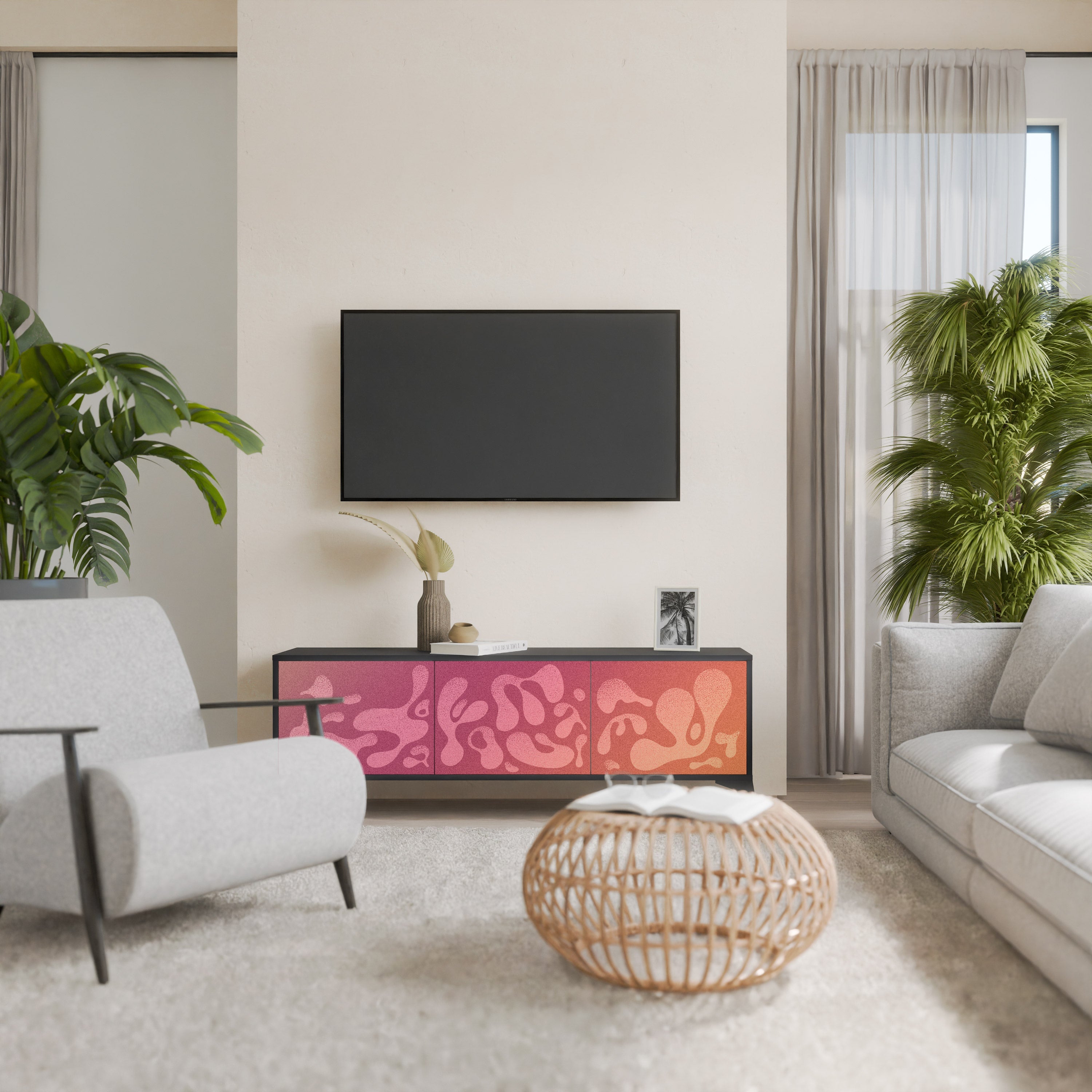 IRREGULAR PINK Móvel de TV com 3 Portas em Acabamento Preto