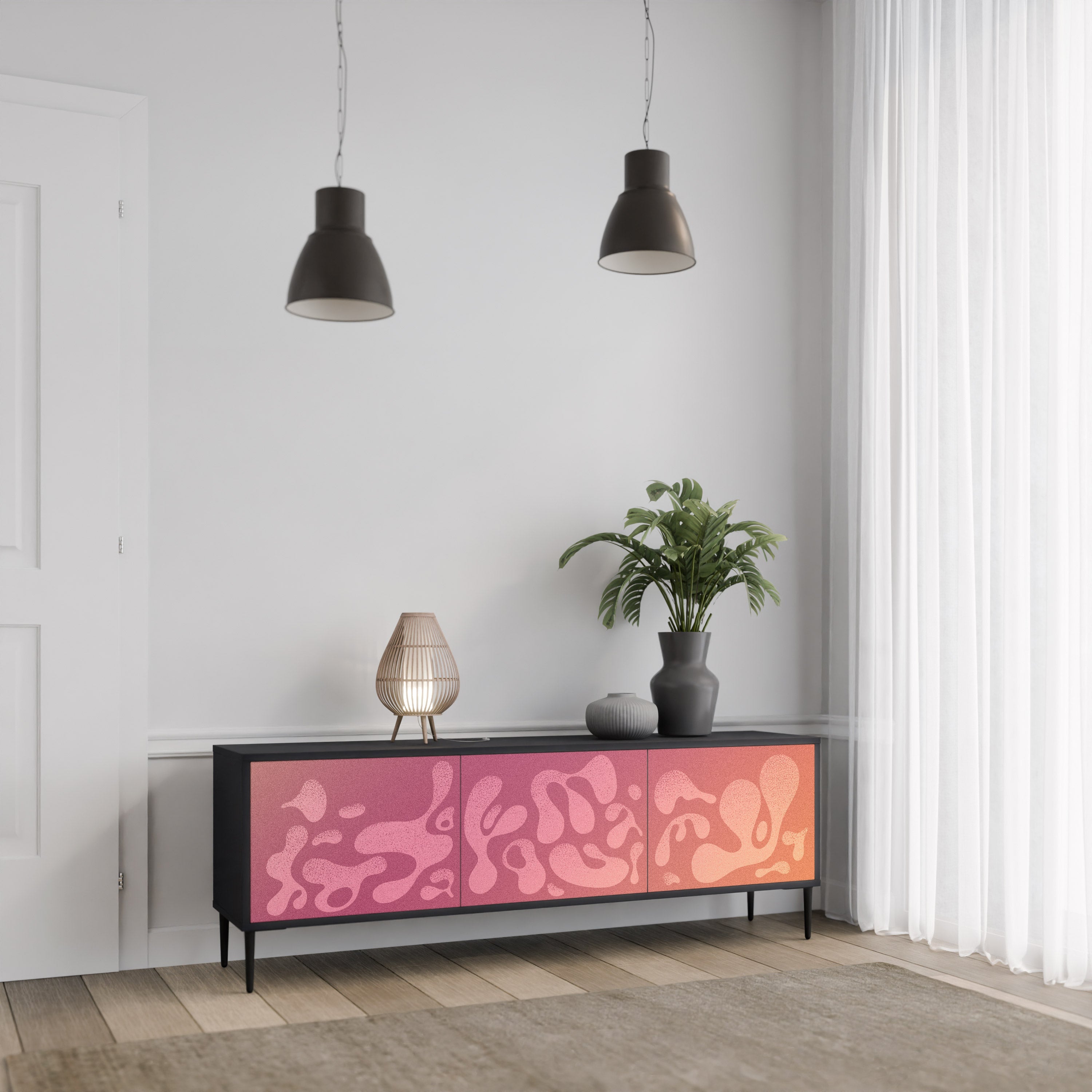 IRREGULAR PINK Móvel de TV com 3 Portas em Acabamento Preto