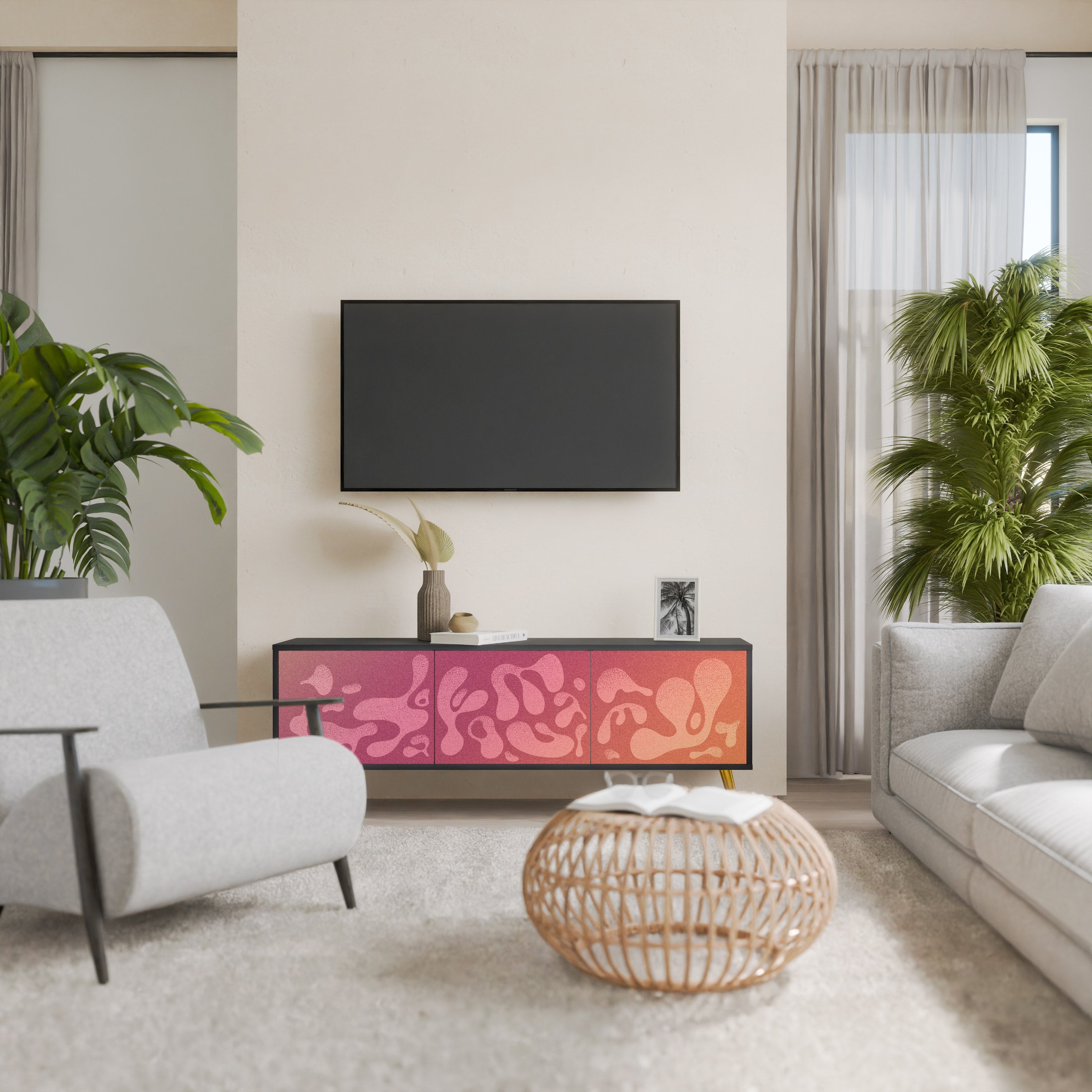 IRREGULAR PINK Móvel de TV com 3 Portas em Acabamento Preto