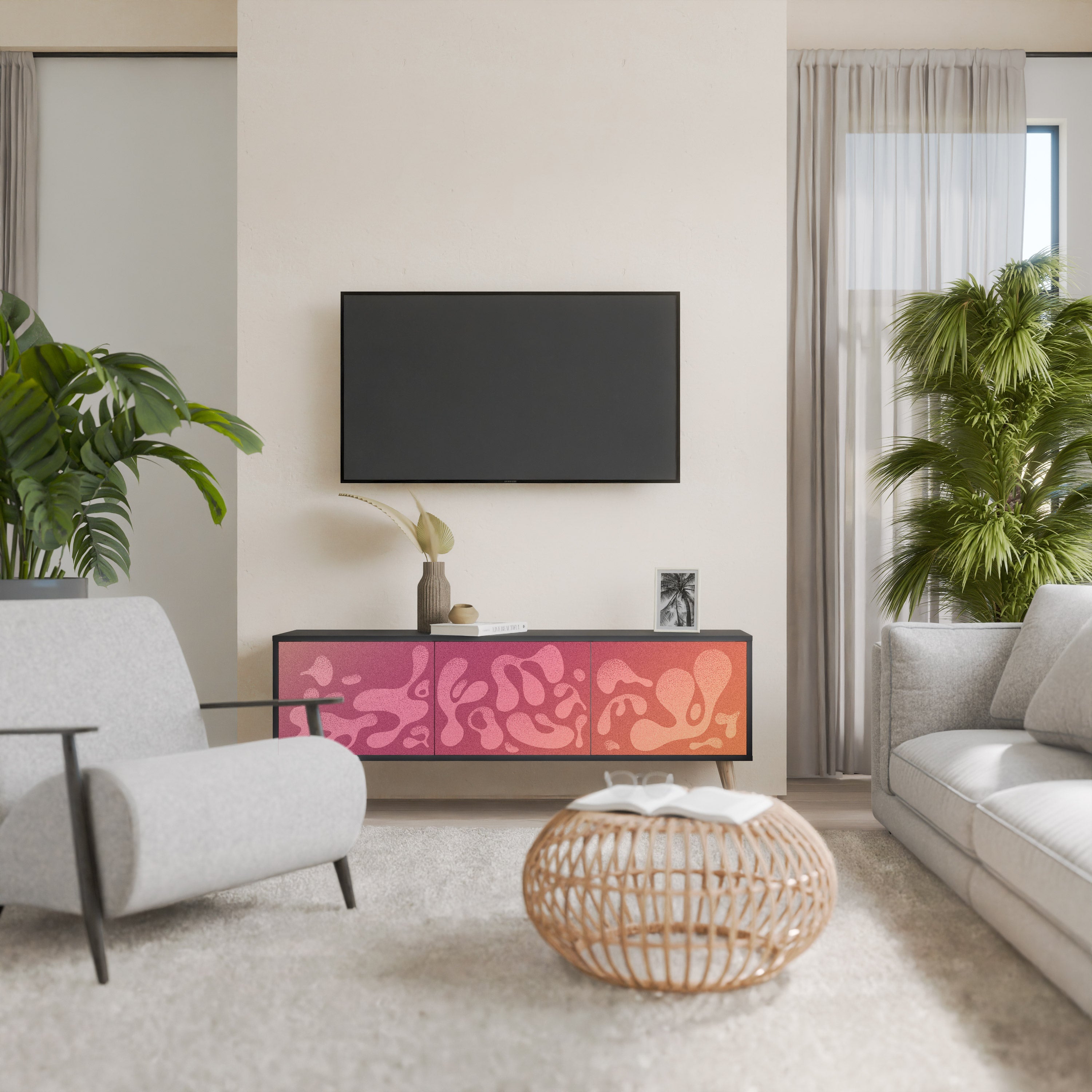 IRREGULAR PINK Móvel de TV com 3 Portas em Acabamento Preto