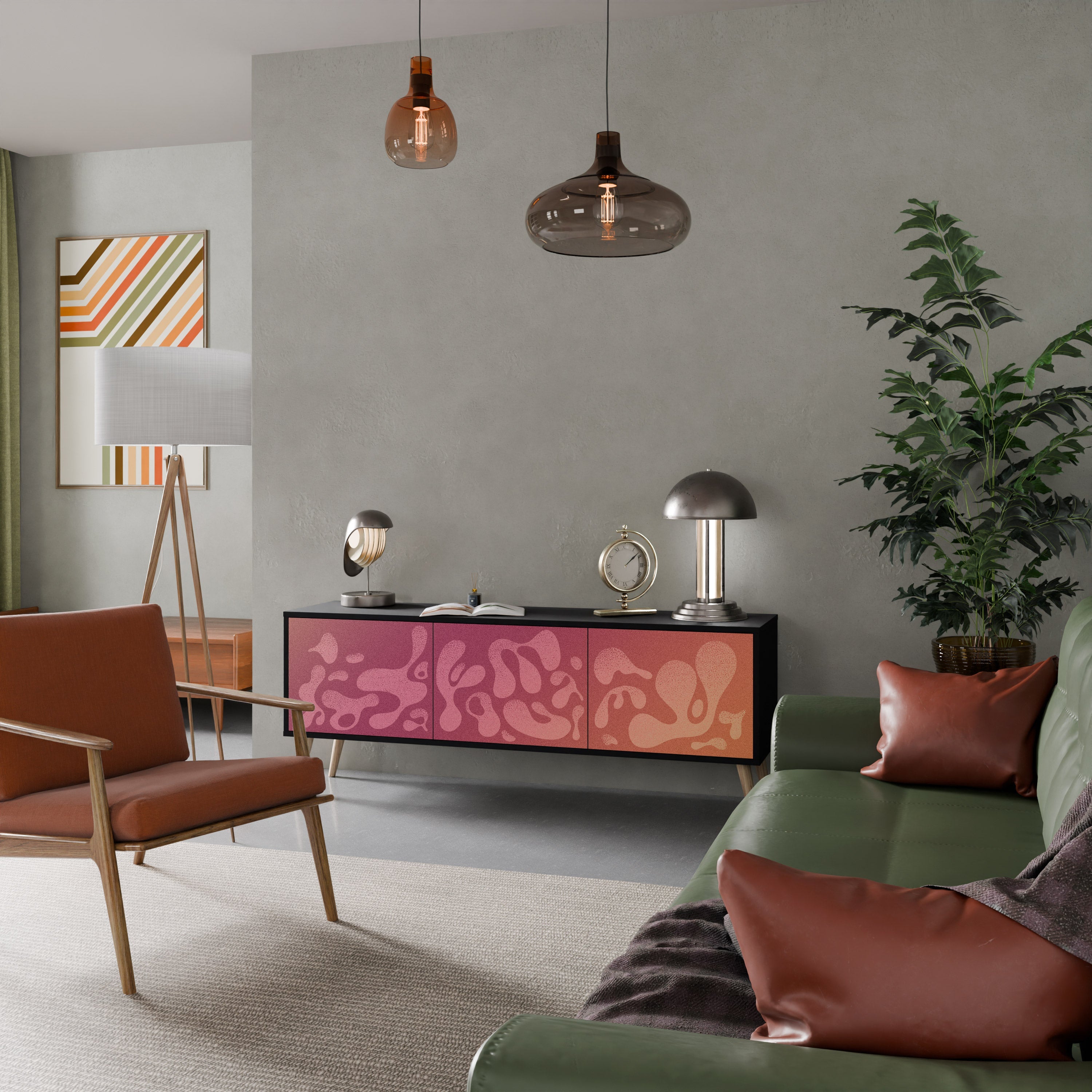 IRREGULAR PINK Móvel de TV com 3 Portas em Acabamento Preto