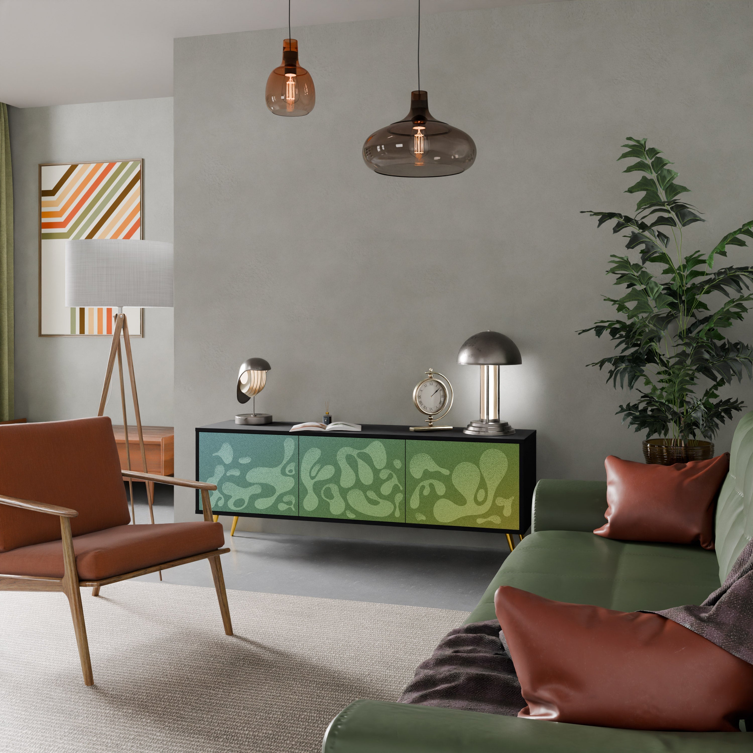 IRREGULAR BLUE Móvel de TV com 3 Portas em Acabamento Preto