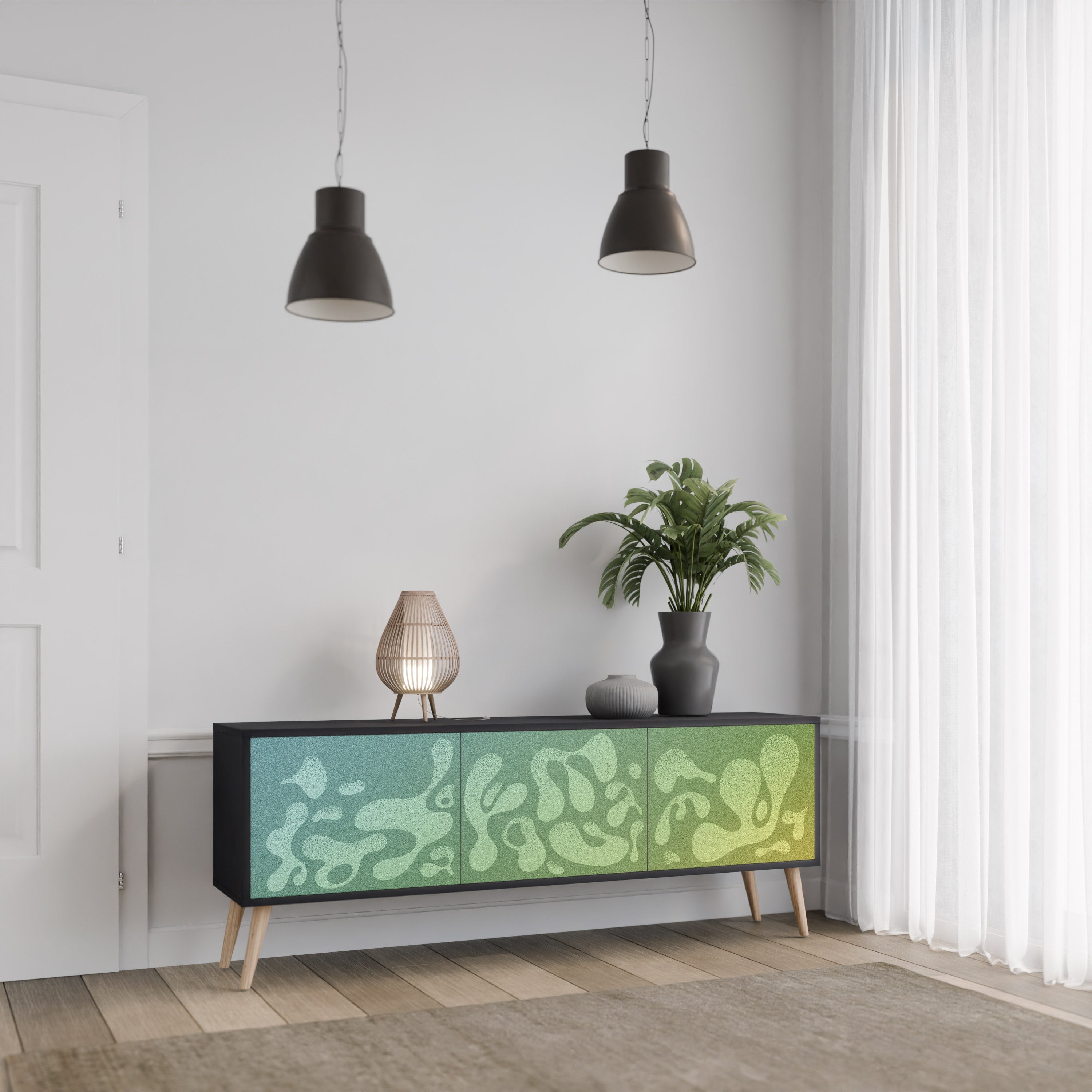 IRREGULAR BLUE Móvel de TV com 3 Portas em Acabamento Preto