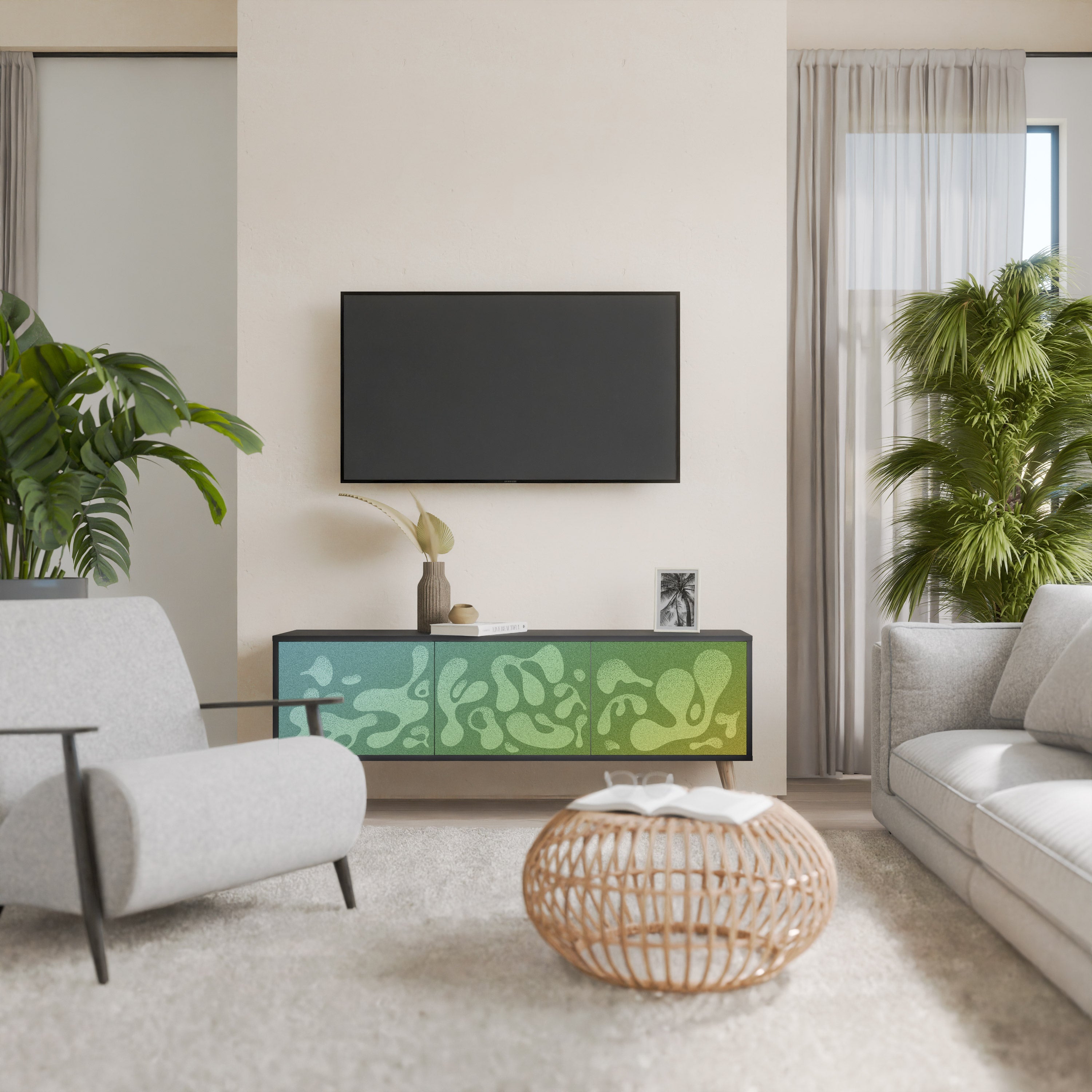 IRREGULAR BLUE Móvel de TV com 3 Portas em Acabamento Preto