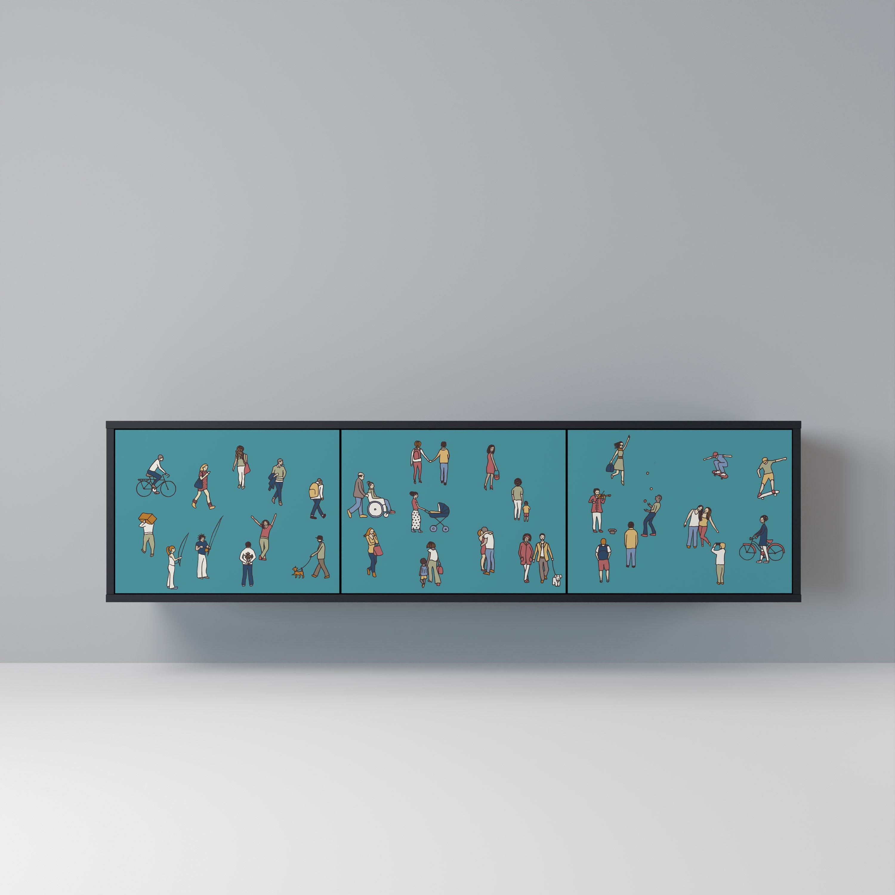 COLLECTIVE STREAM Móvel de TV com 3 Portas em Acabamento Preto