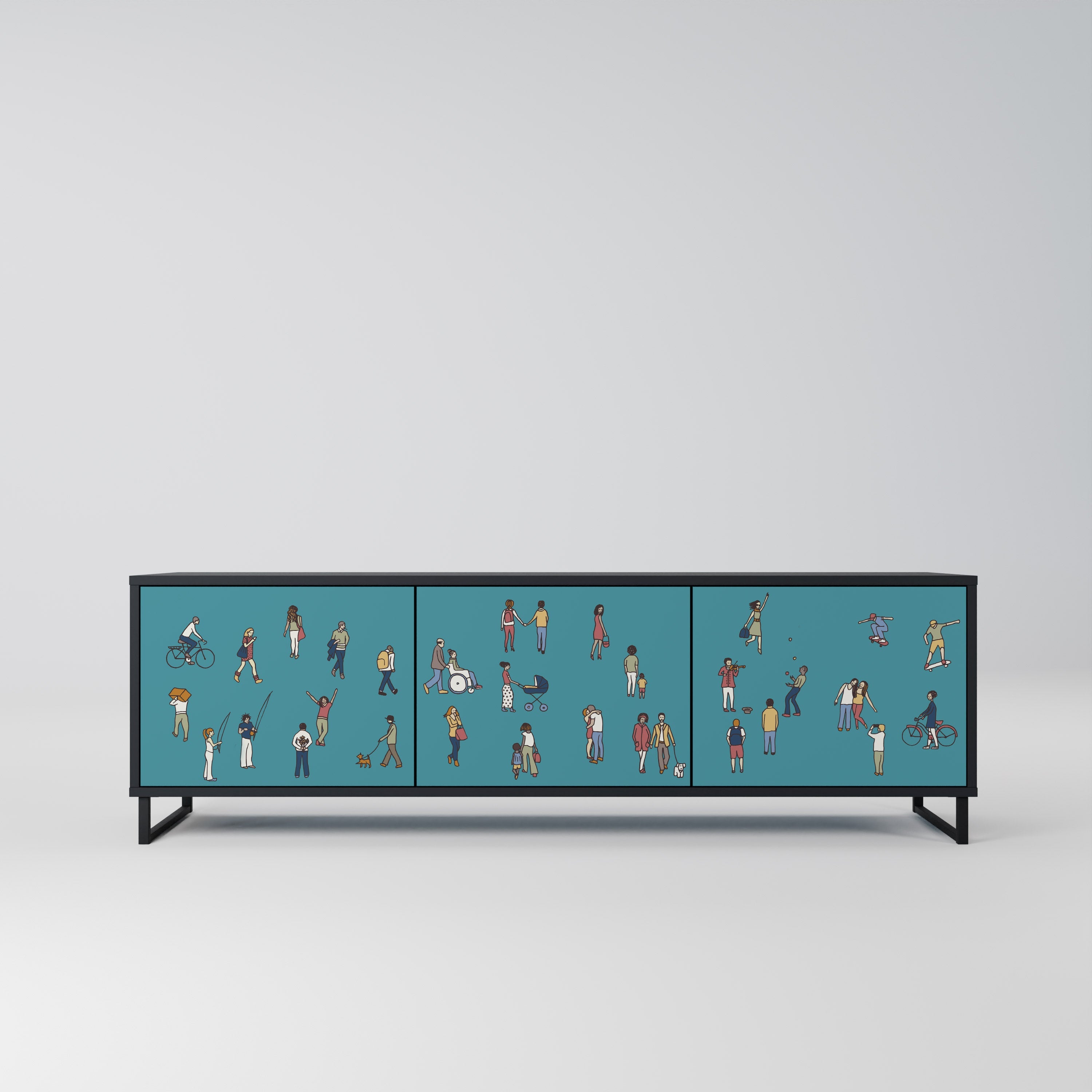 COLLECTIVE STREAM Móvel de TV com 3 Portas em Acabamento Preto