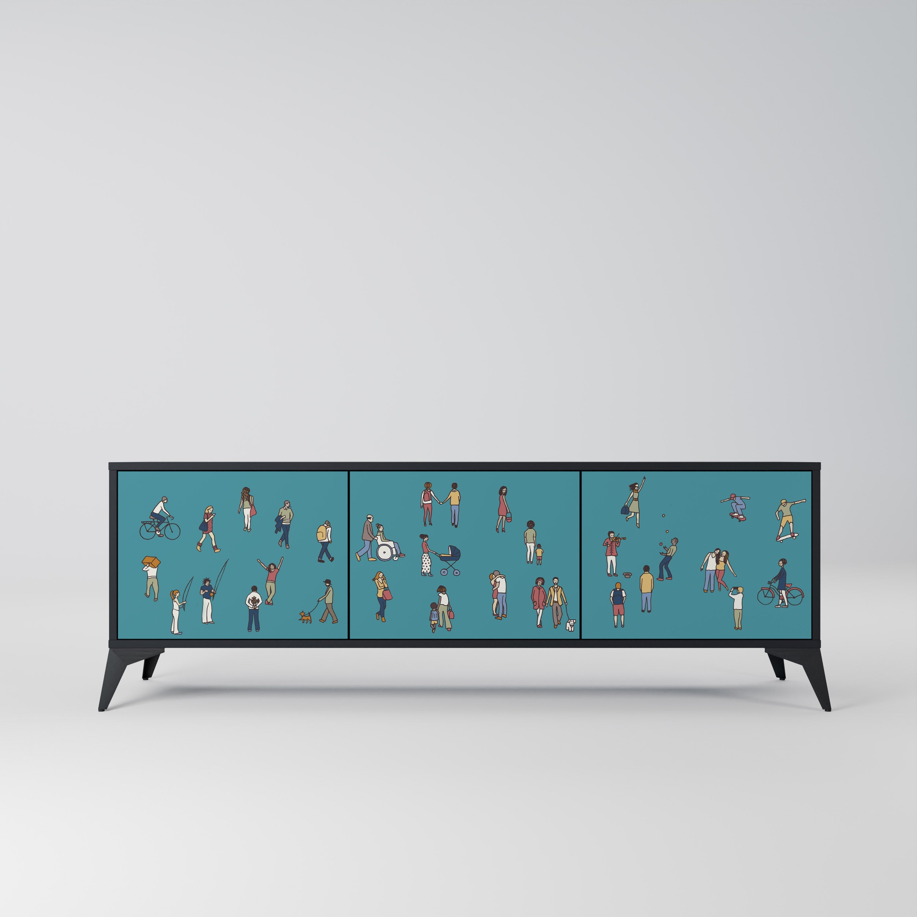 COLLECTIVE STREAM Móvel de TV com 3 Portas em Acabamento Preto