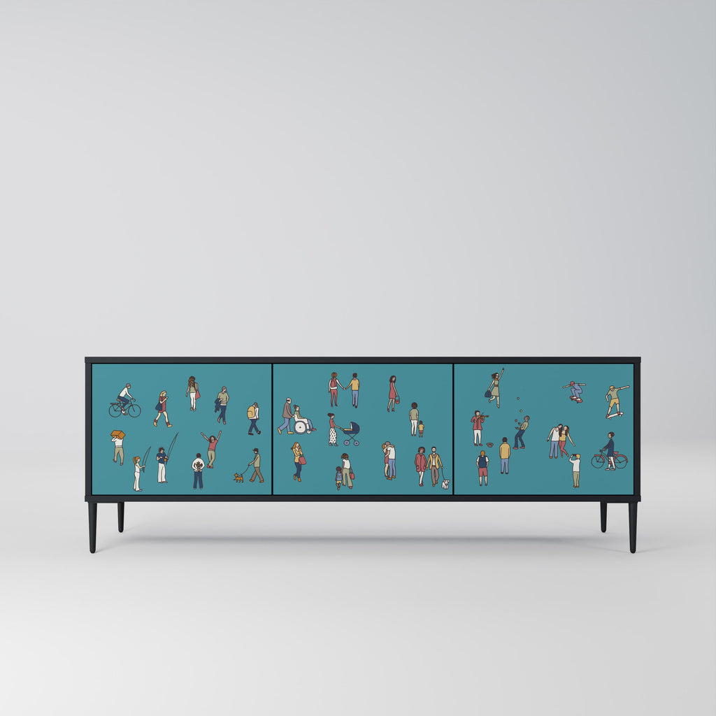 COLLECTIVE STREAM Móvel de TV com 3 Portas em Acabamento Preto