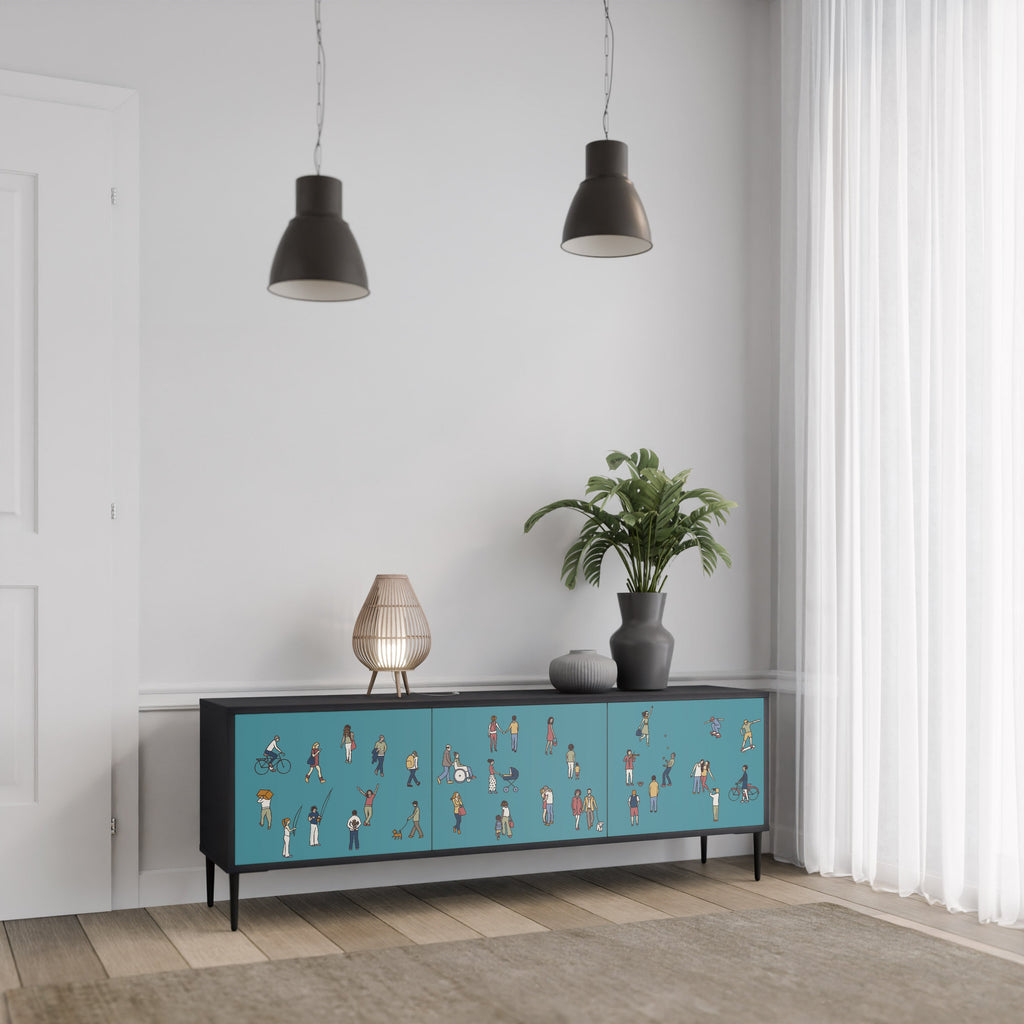 COLLECTIVE STREAM Móvel de TV com 3 Portas em Acabamento Preto