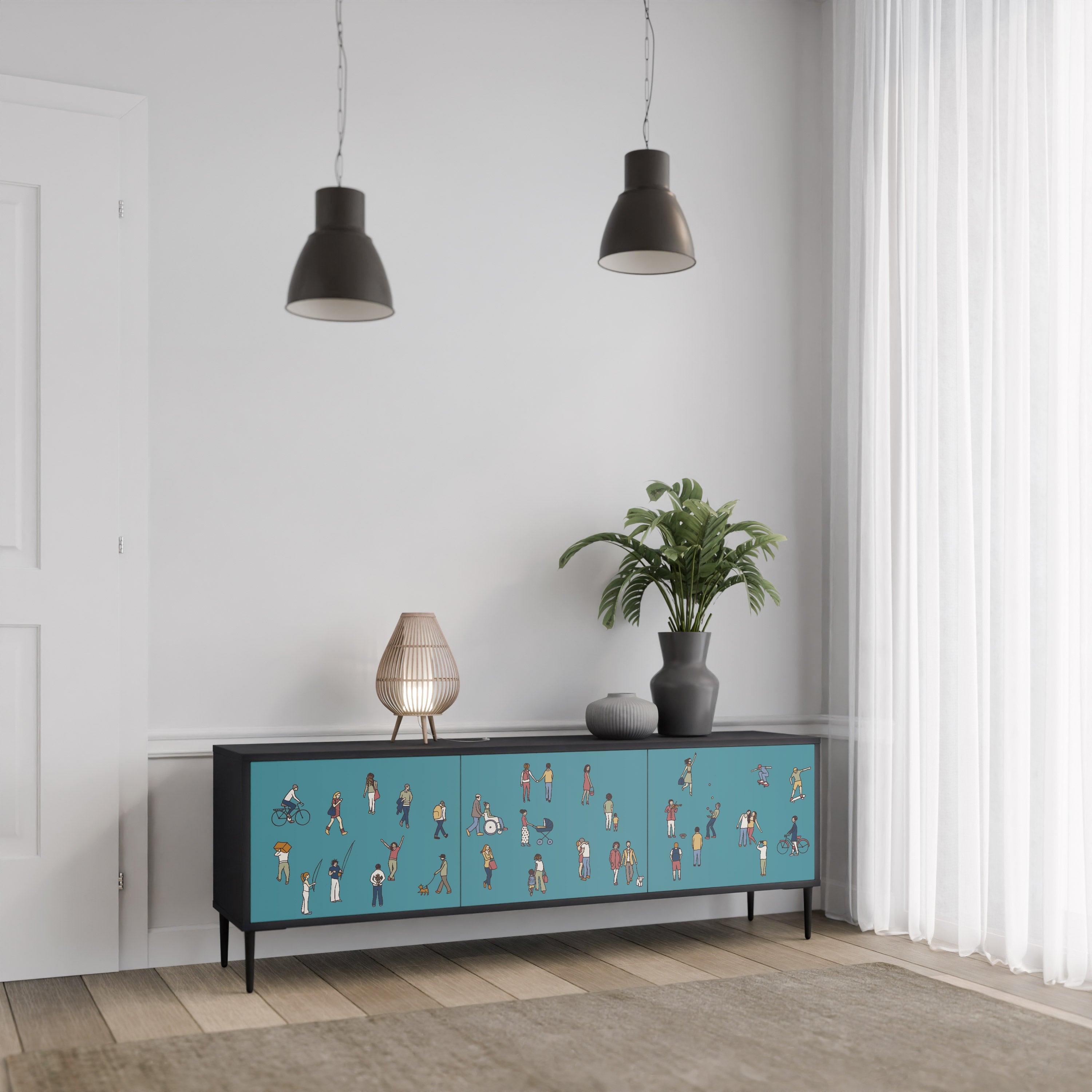 COLLECTIVE STREAM Móvel de TV com 3 Portas em Acabamento Preto