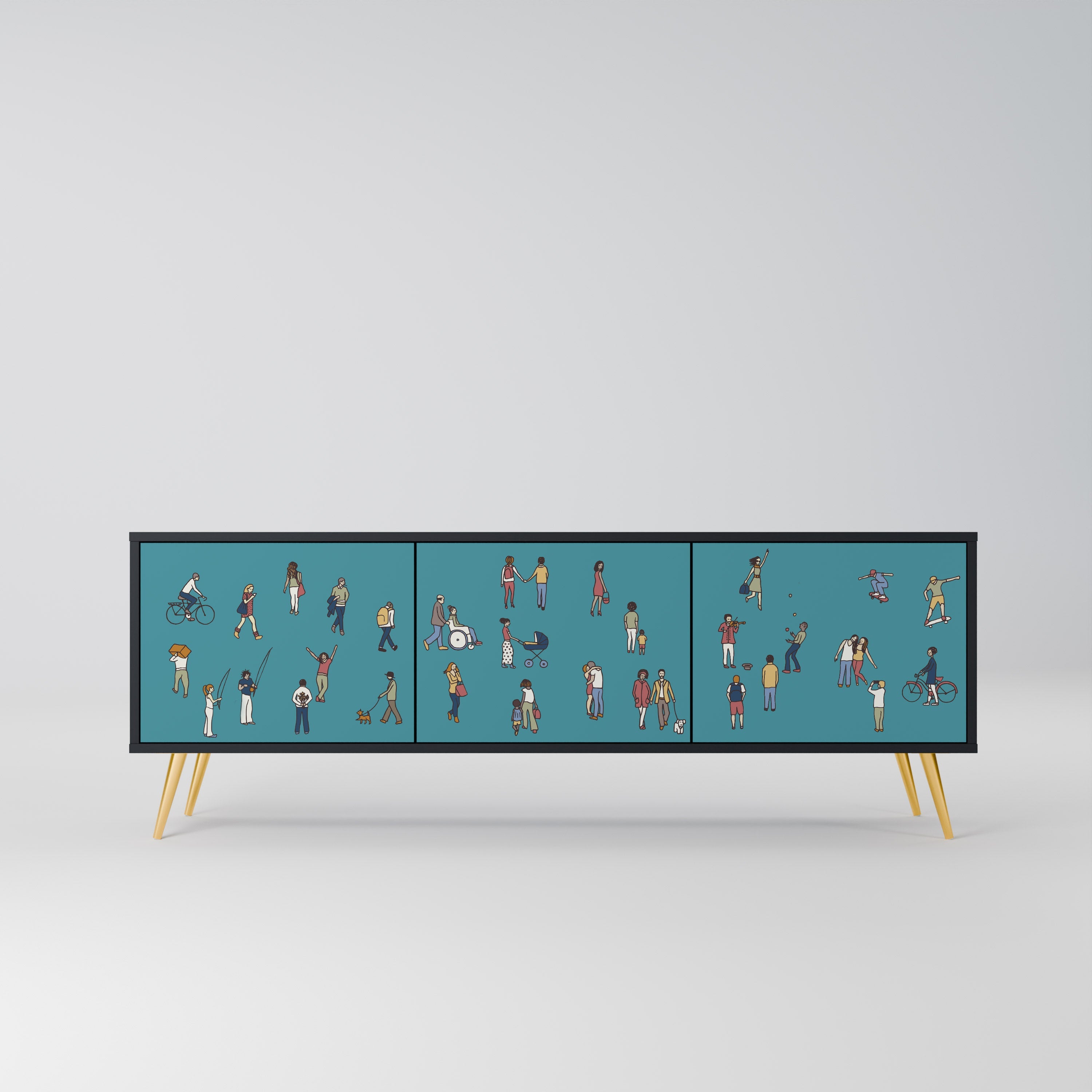 COLLECTIVE STREAM Móvel de TV com 3 Portas em Acabamento Preto