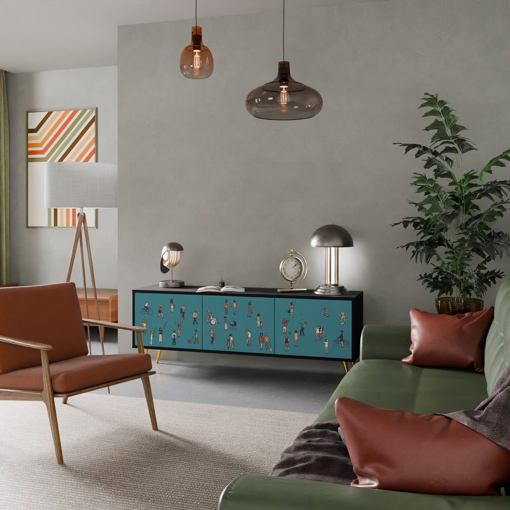 COLLECTIVE STREAM Móvel de TV com 3 Portas em Acabamento Preto