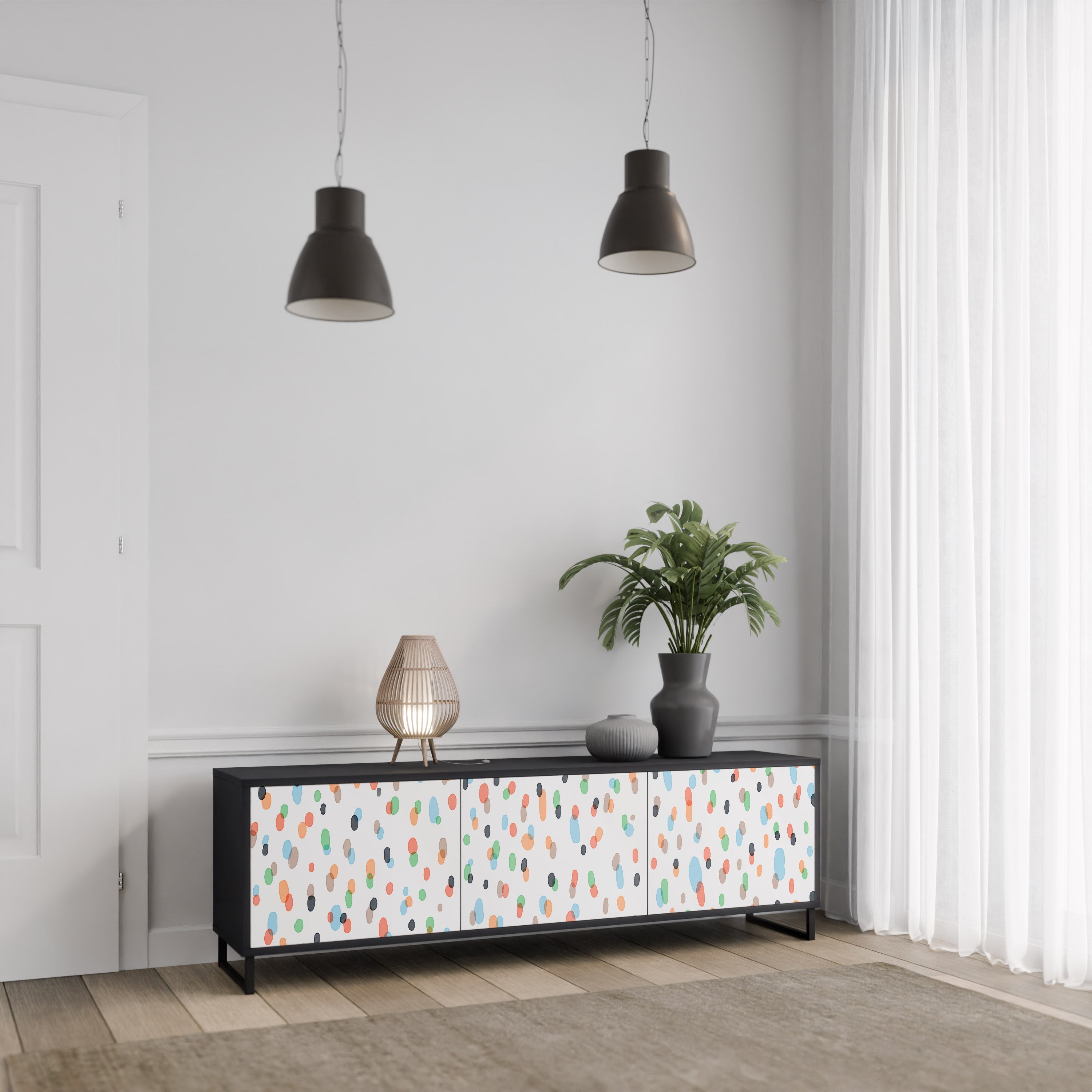 ENERGETIC SPOTS 3-Door TV Stand in Black Finish