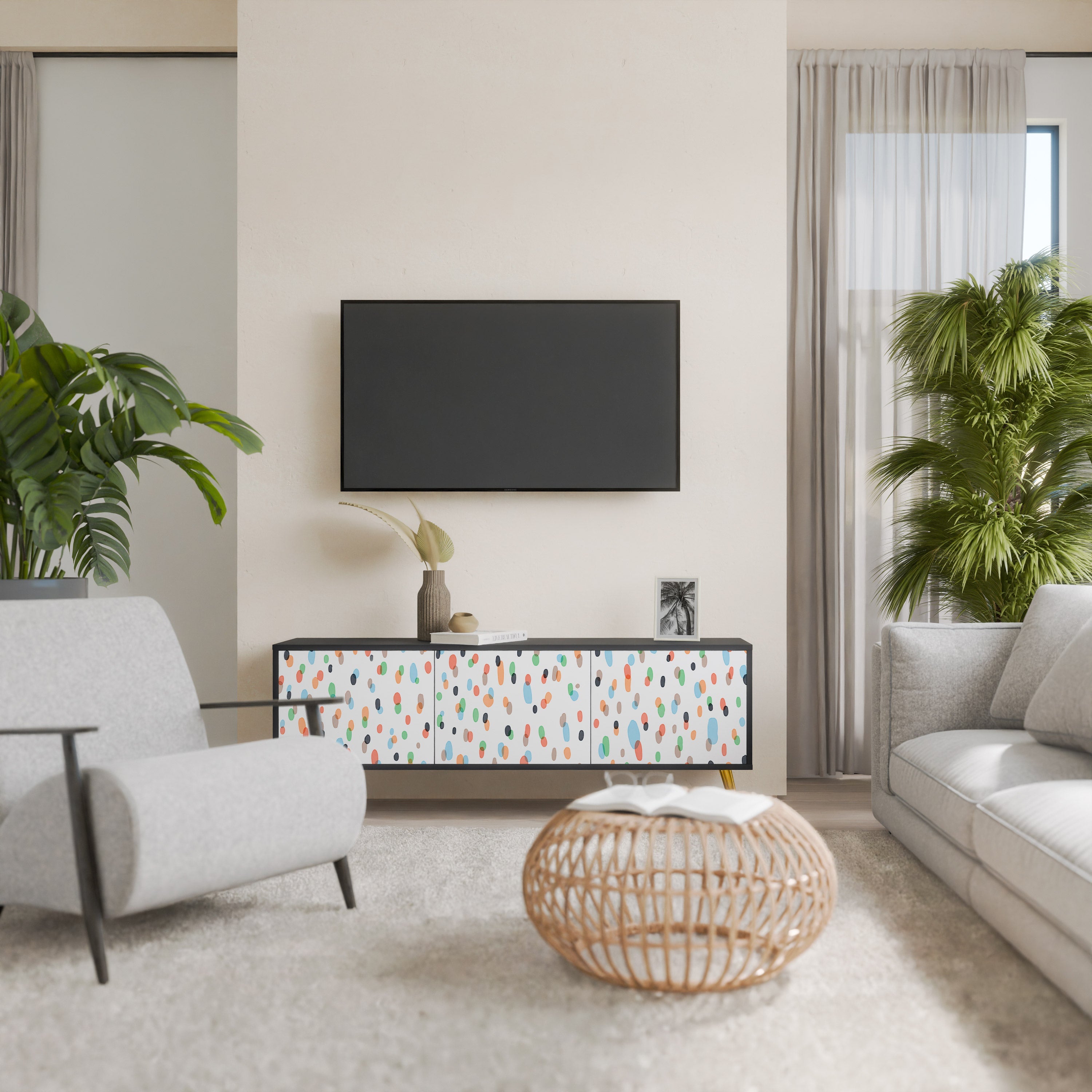 ENERGETIC SPOTS 3-Door TV Stand in Black Finish