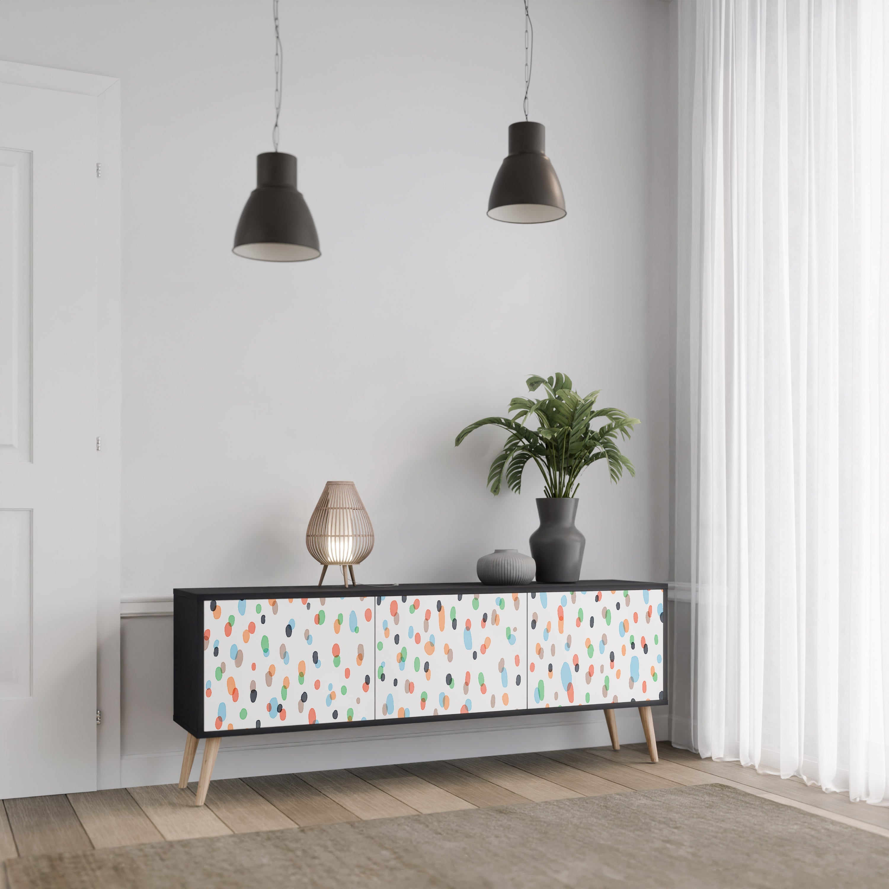 ENERGETIC SPOTS 3-Door TV Stand in Black Finish